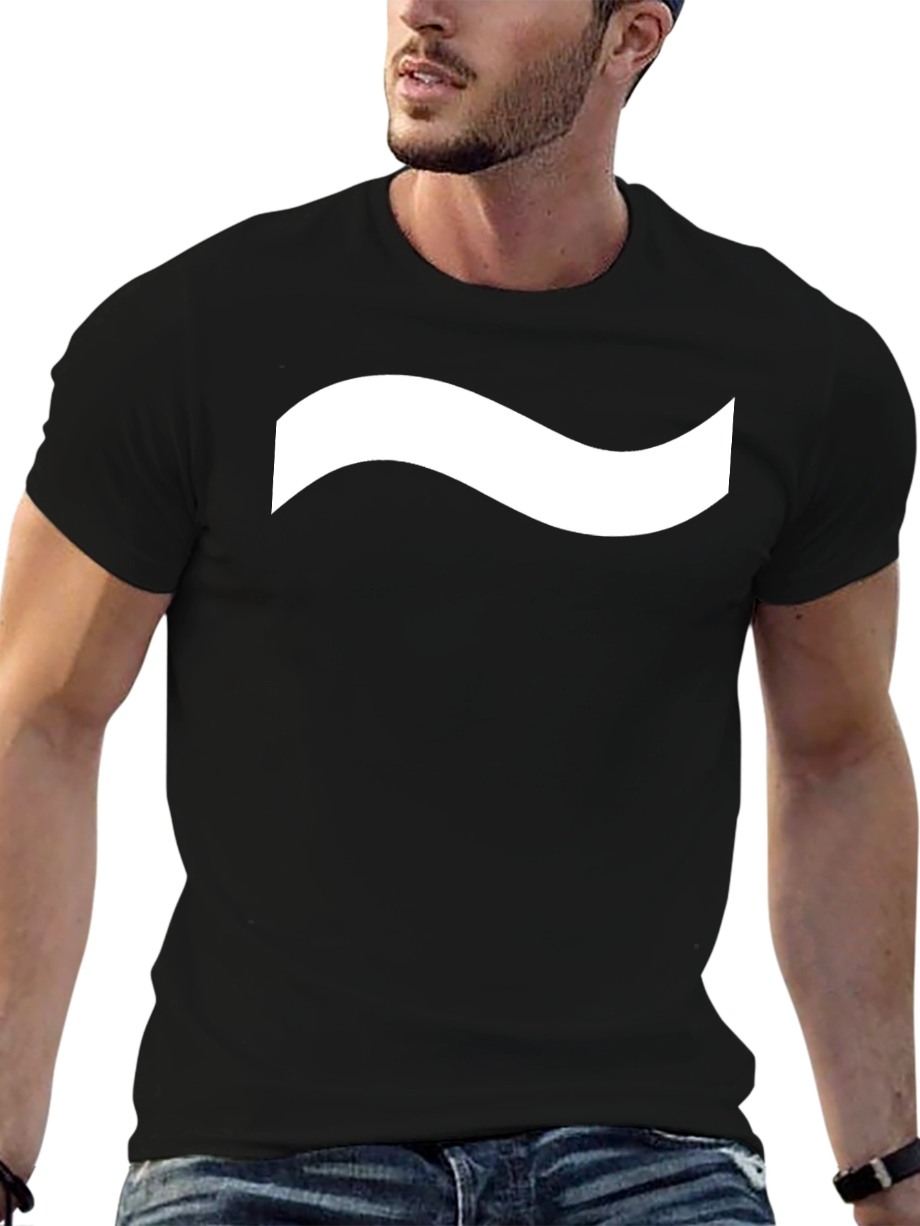 Mens Black T-Shirt with White Wave Design