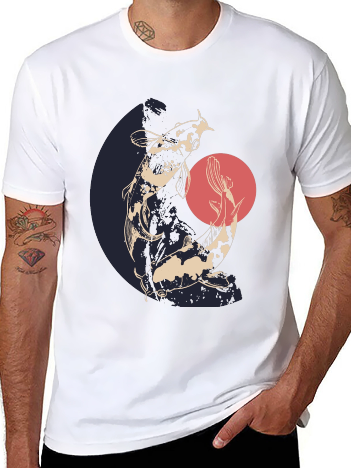 Koi Fish Graphic Tee - Black Cotton T-Shirt