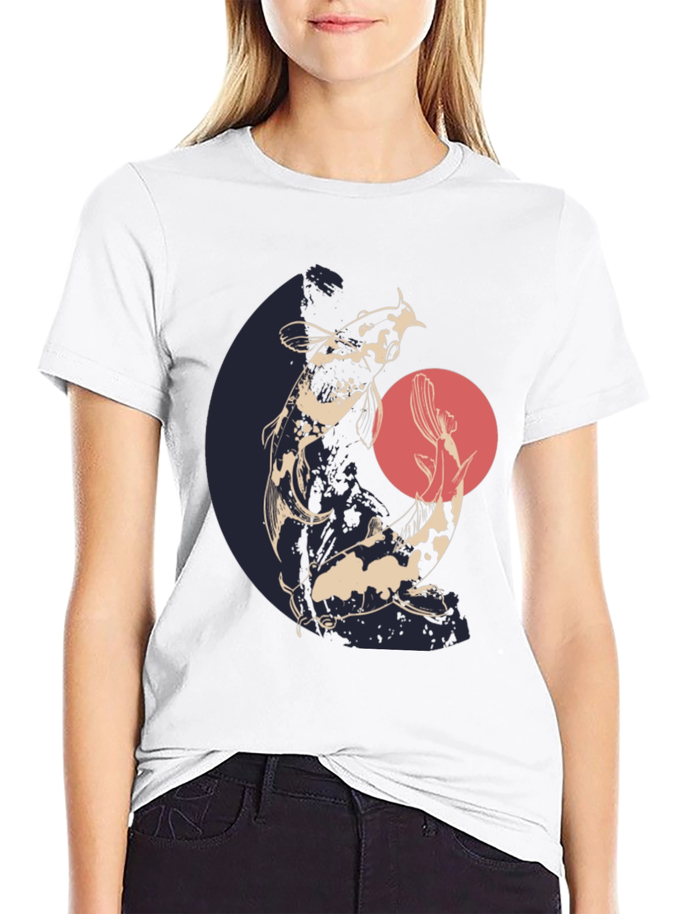 Koi Fish Graphic Tee - Black Cotton T-Shirt