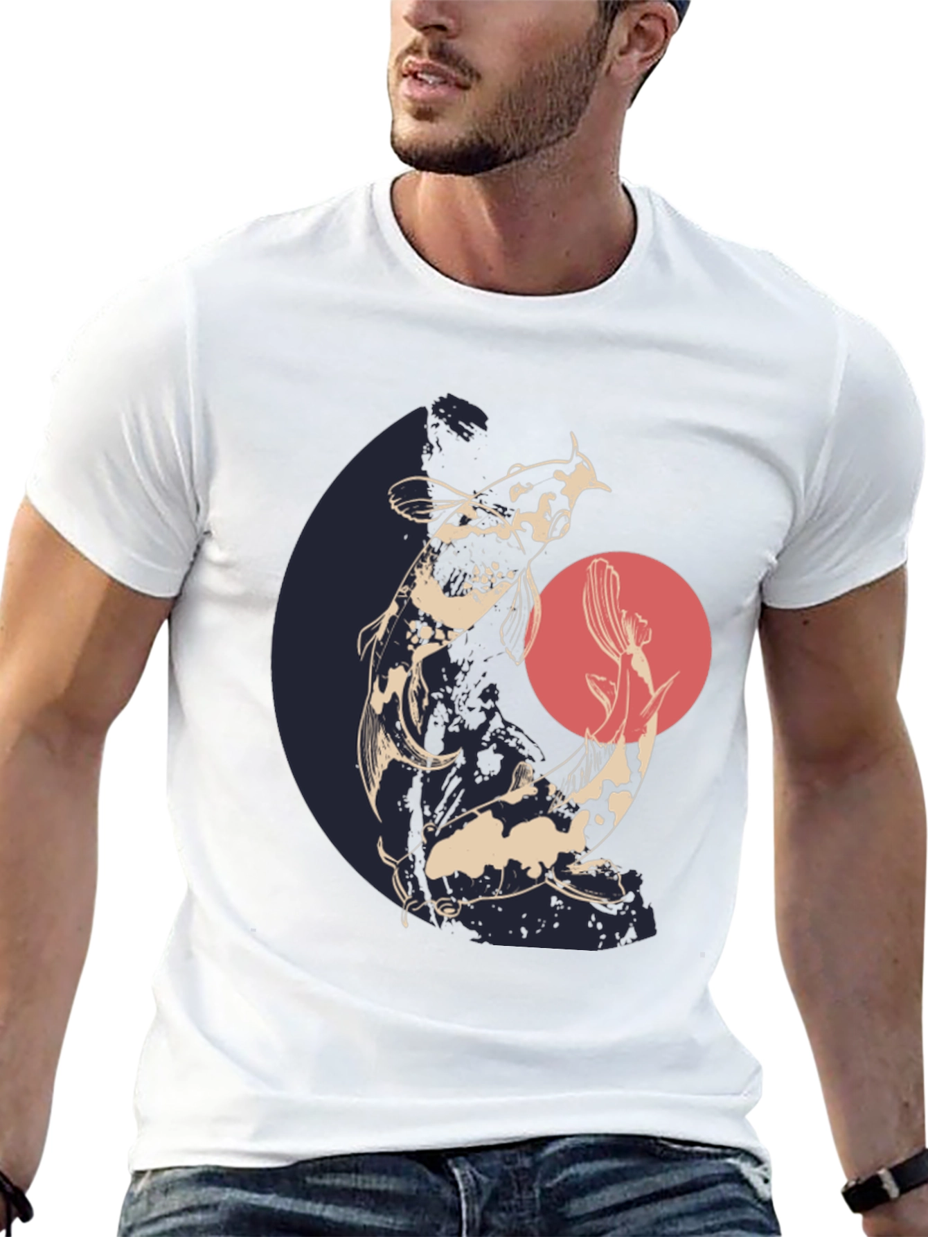 Koi Fish Graphic Tee - Black Cotton T-Shirt