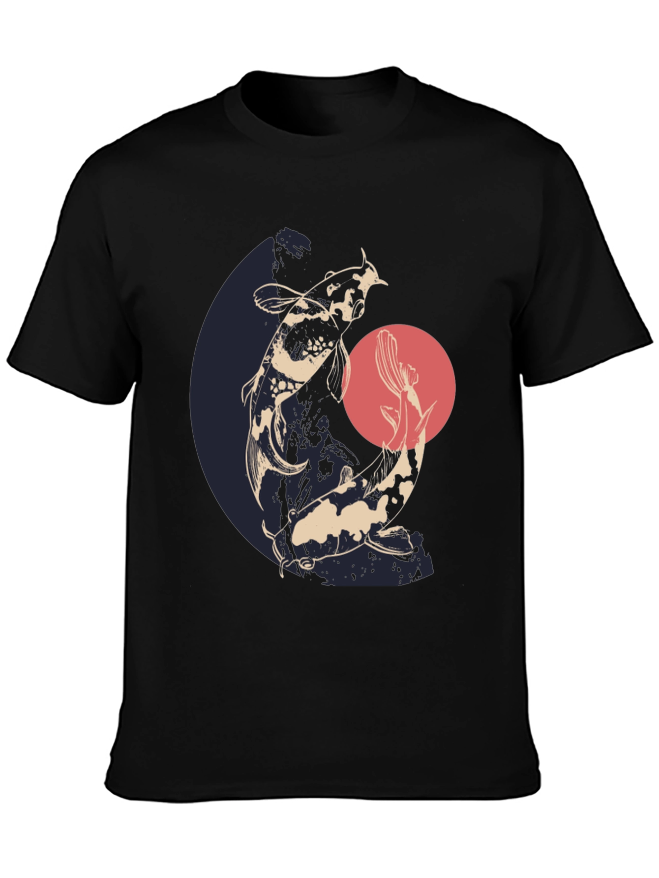 Koi Fish Graphic Tee - Black Cotton T-Shirt