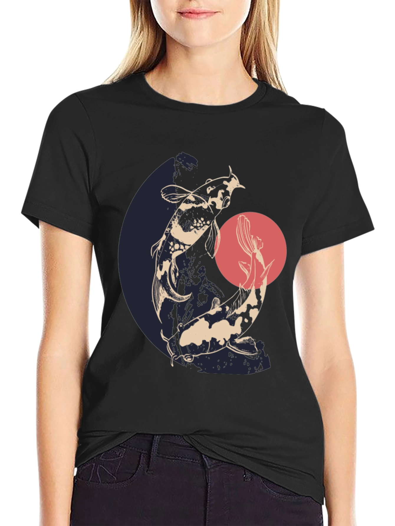 Koi Fish Graphic Tee - Black Cotton T-Shirt