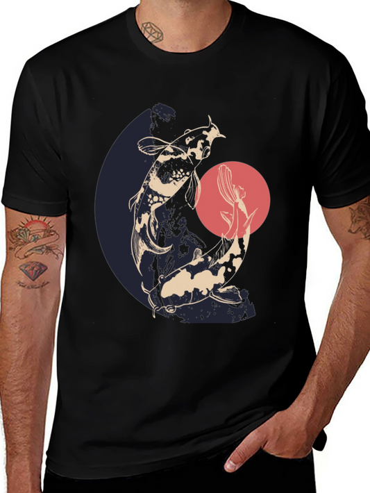 Koi Fish Graphic Tee - Black Cotton T-Shirt