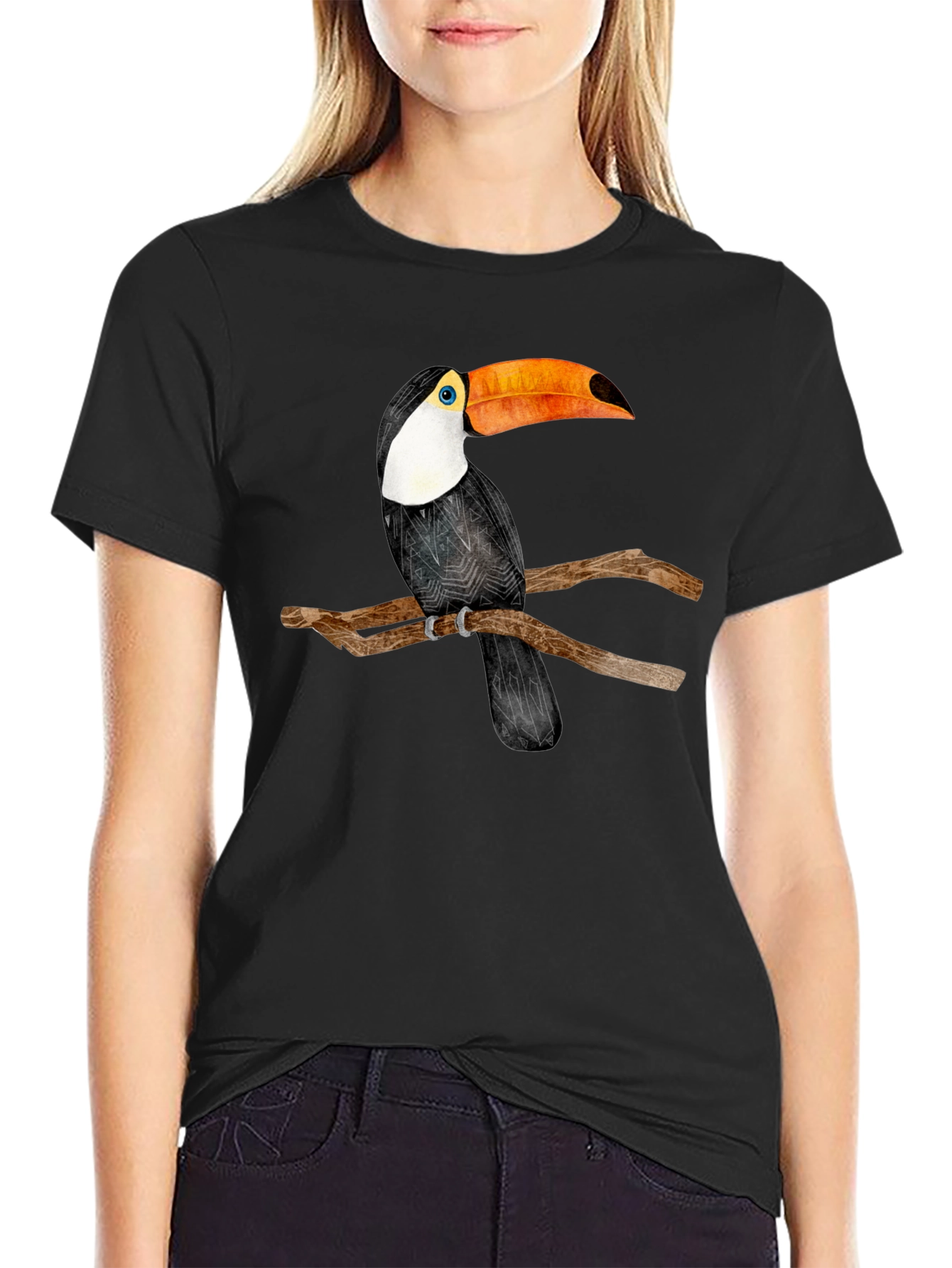 Toucan Bird Graphic Black T-Shirt