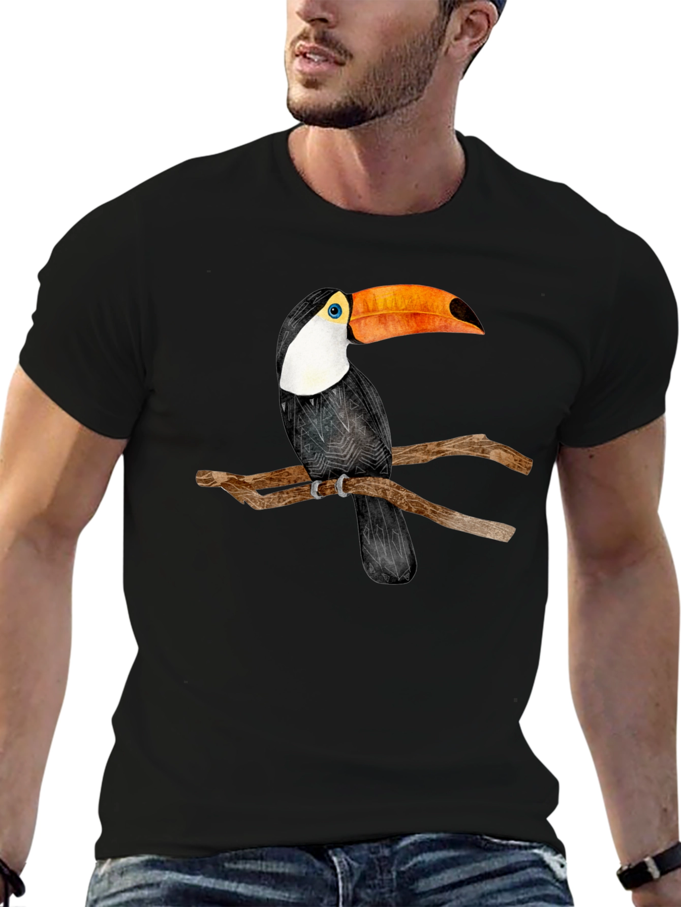 Toucan Bird Graphic Black T-Shirt