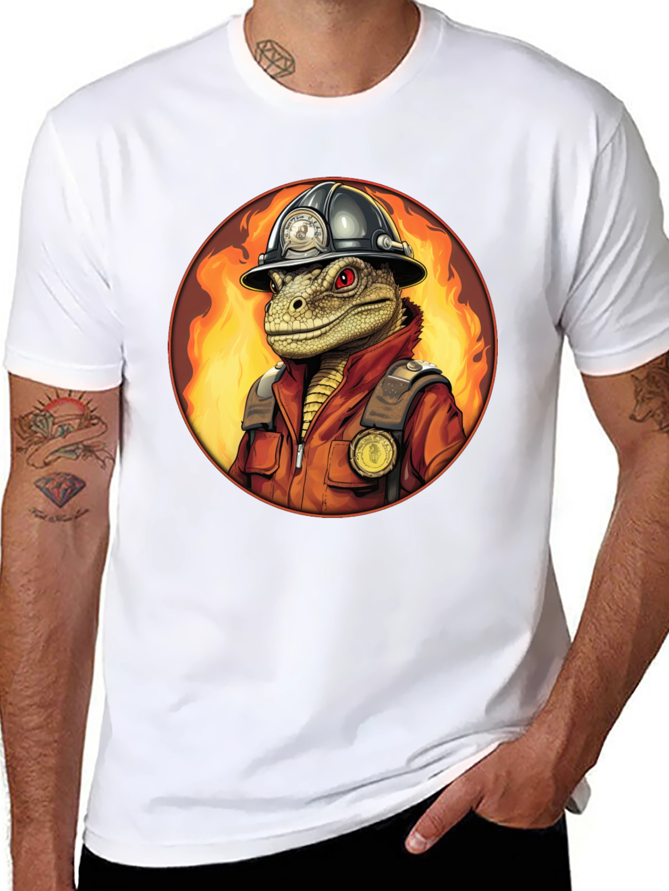 Lizard Firefighter Graphic Tee