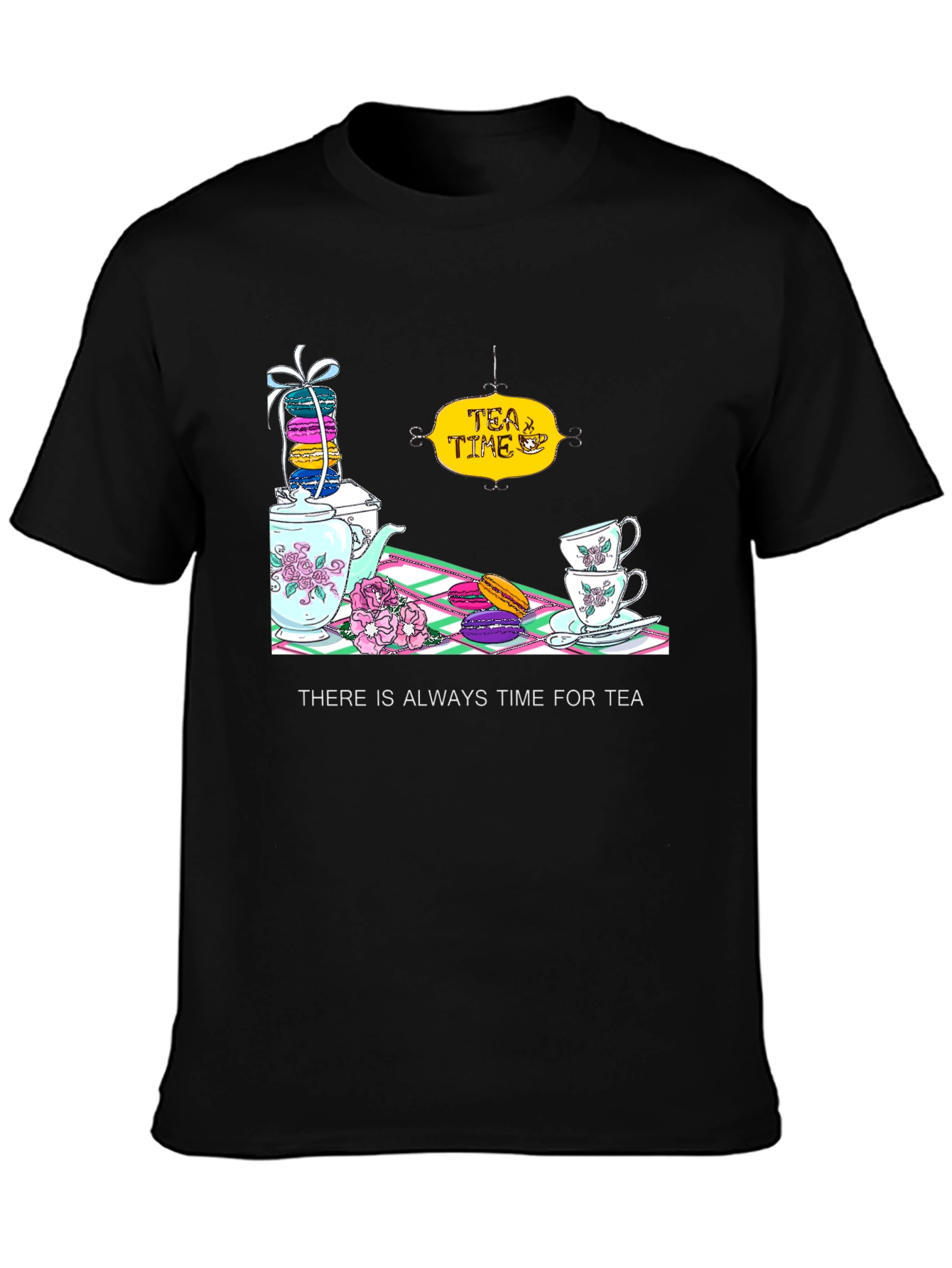 Tea Time T-Shirt - Macarons and Teacups Design