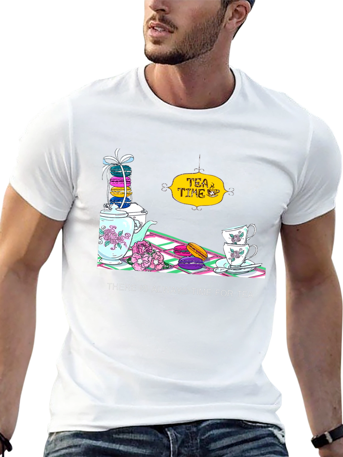 Tea Time T-Shirt - Macarons and Teacups Design
