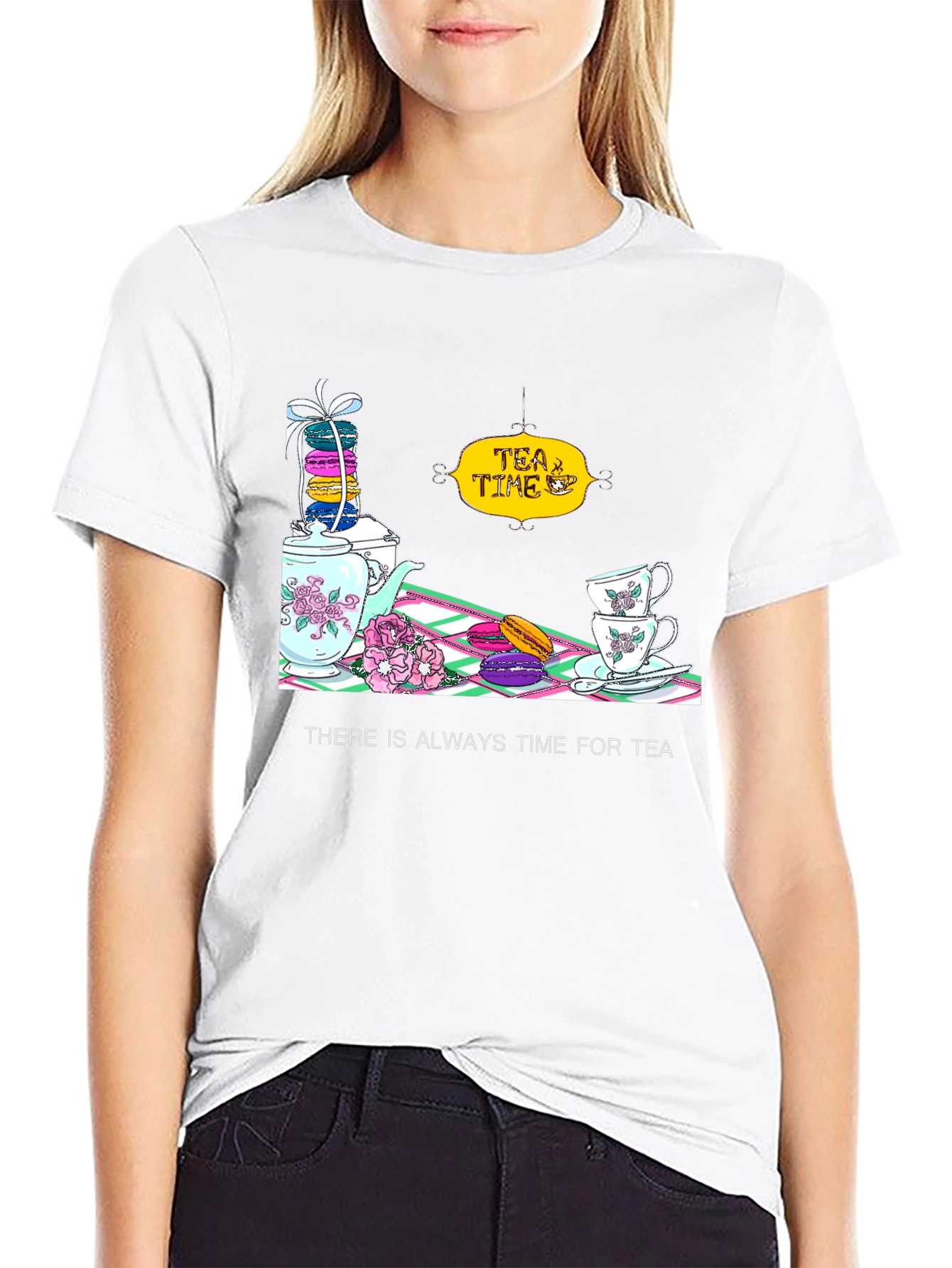 Tea Time T-Shirt - Macarons and Teacups Design