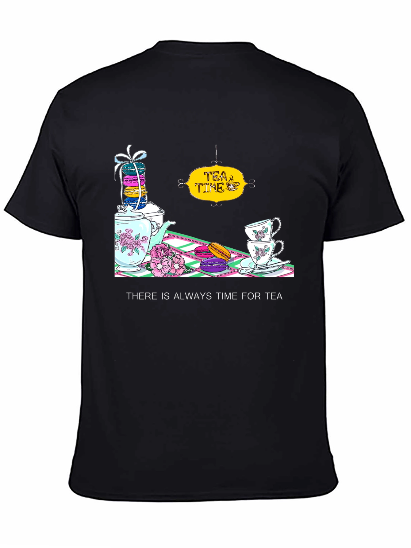 Tea Time T-Shirt - Macarons and Teacups Design