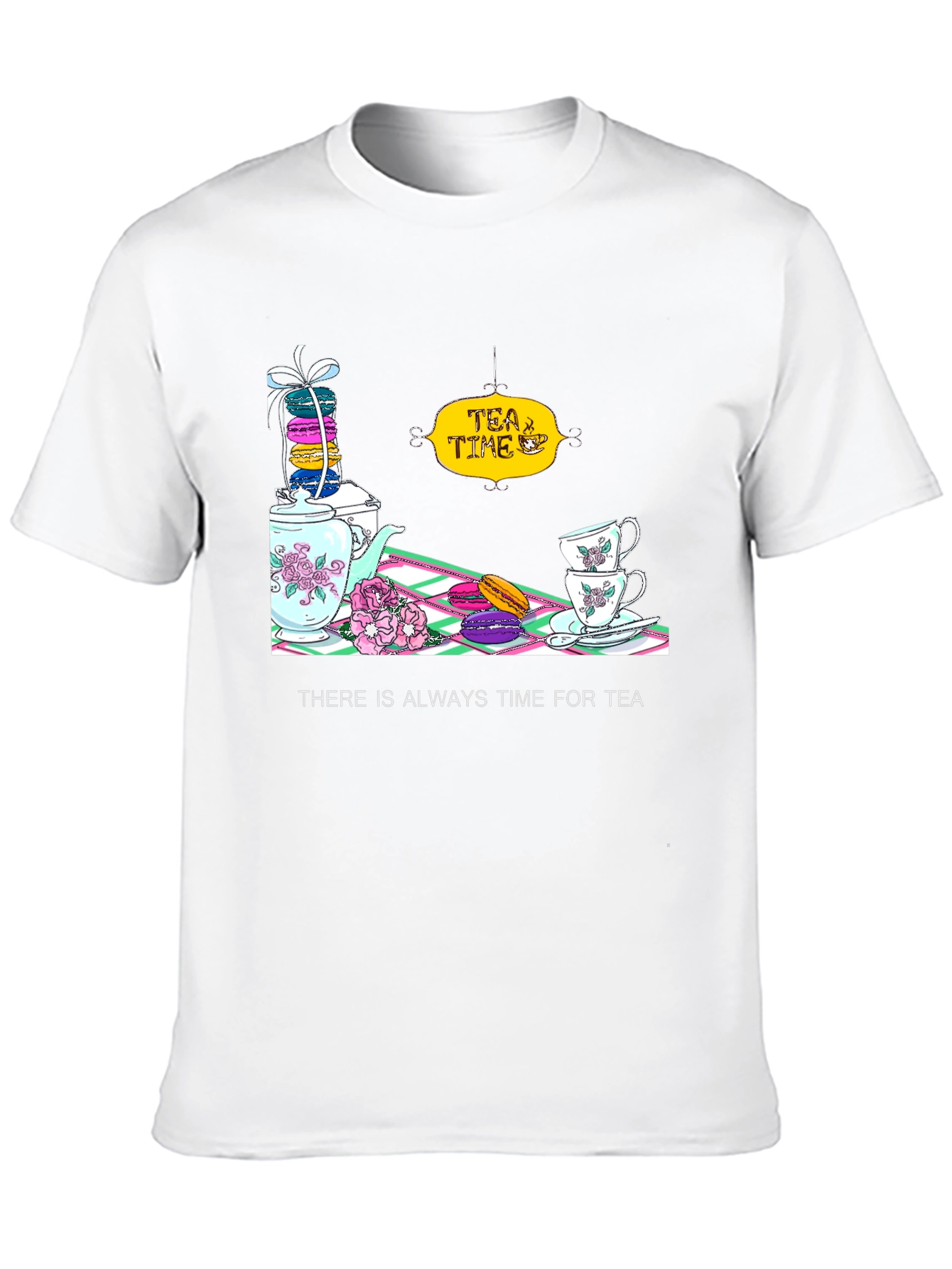 Tea Time T-Shirt - Macarons and Teacups Design