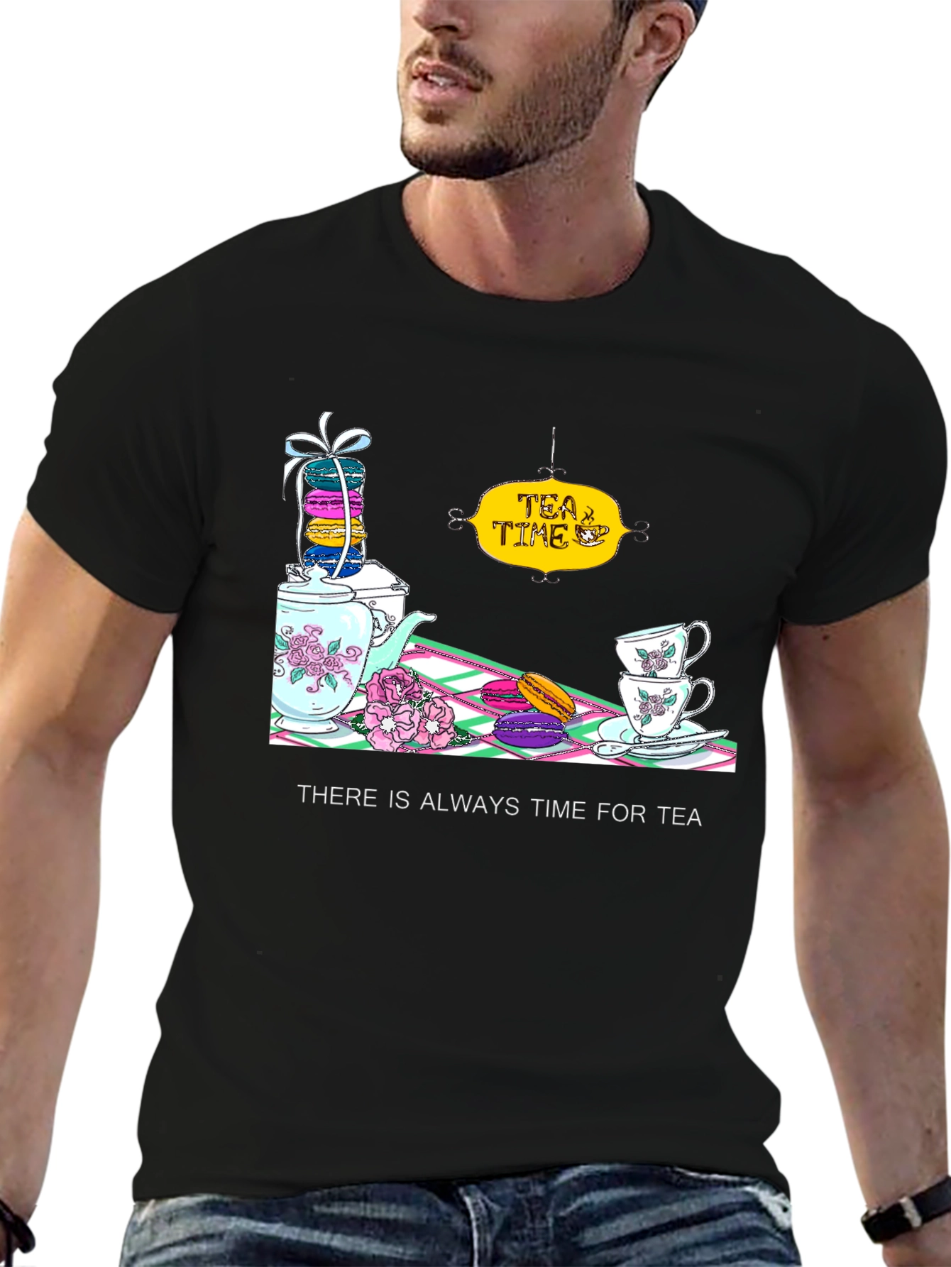 Tea Time T-Shirt - Macarons and Teacups Design