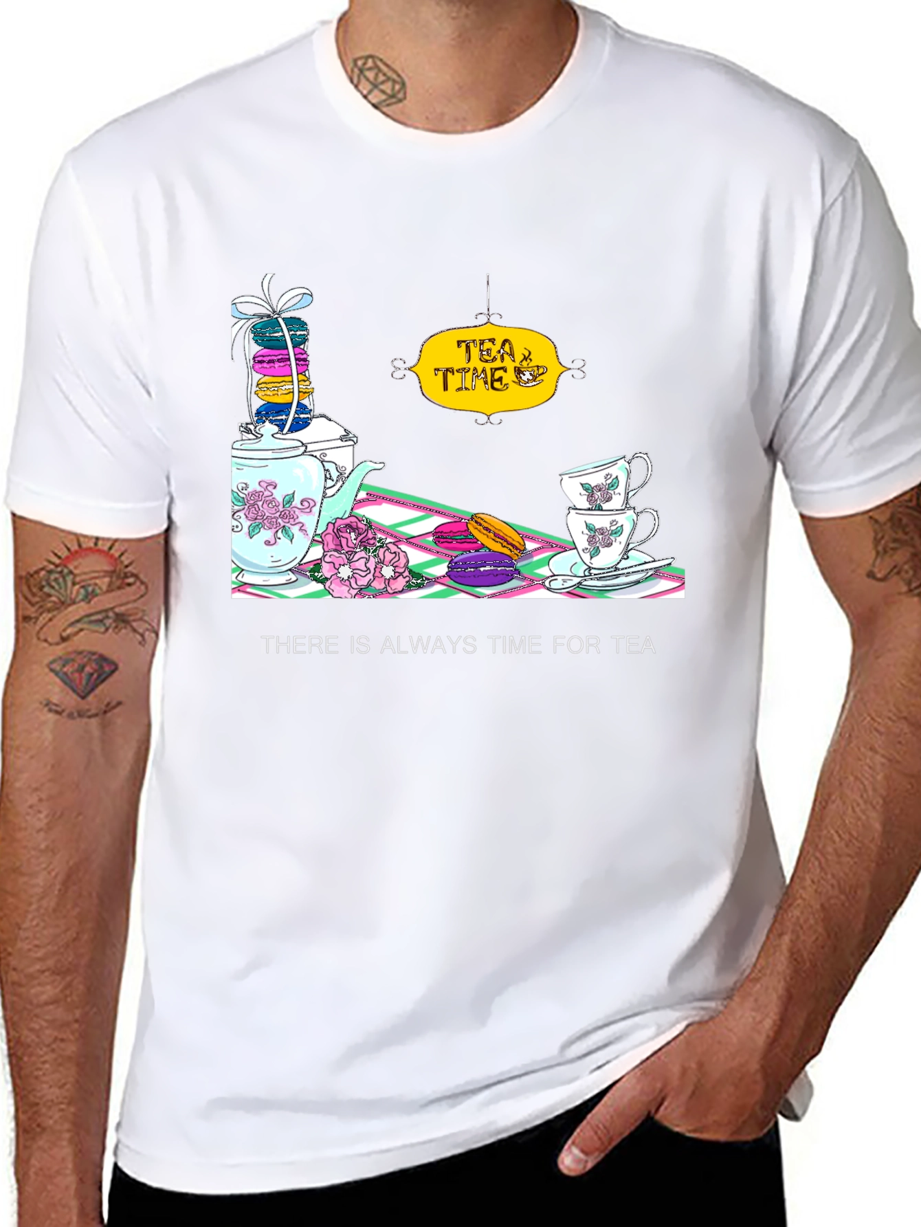 Tea Time T-Shirt - Macarons and Teacups Design