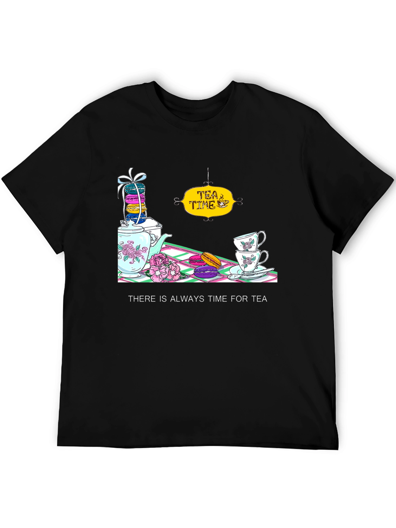 Tea Time T-Shirt - Macarons and Teacups Design