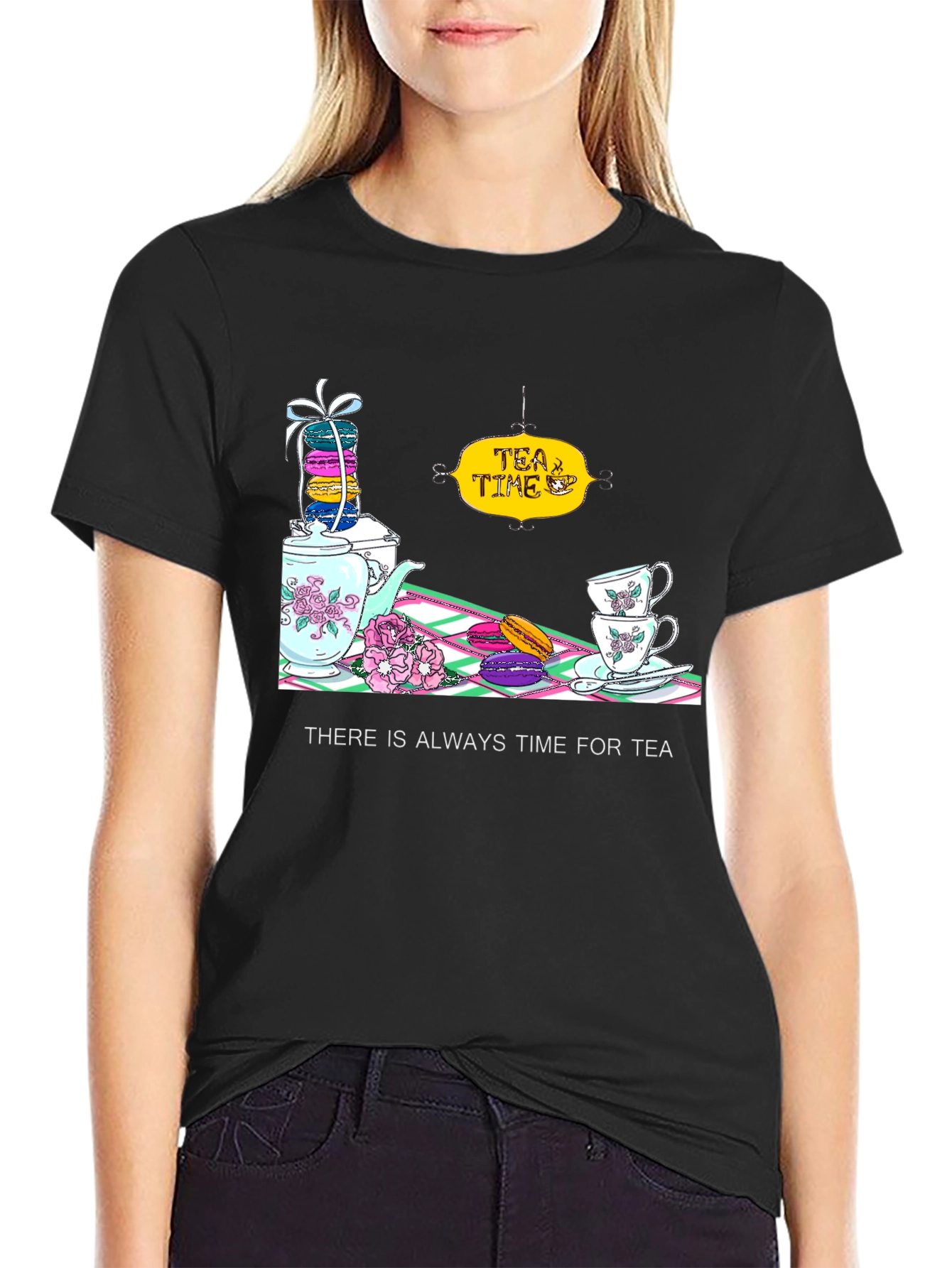 Tea Time T-Shirt - Macarons and Teacups Design