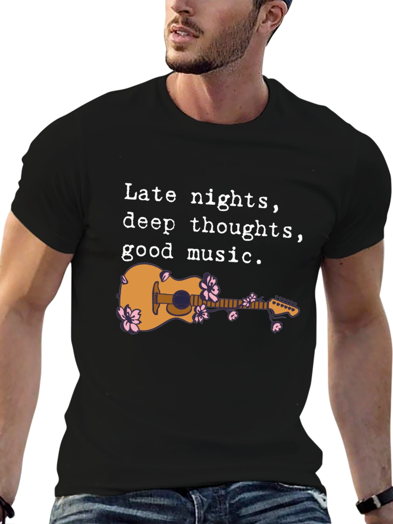 Late Night Guitar Graphic Tee - Black