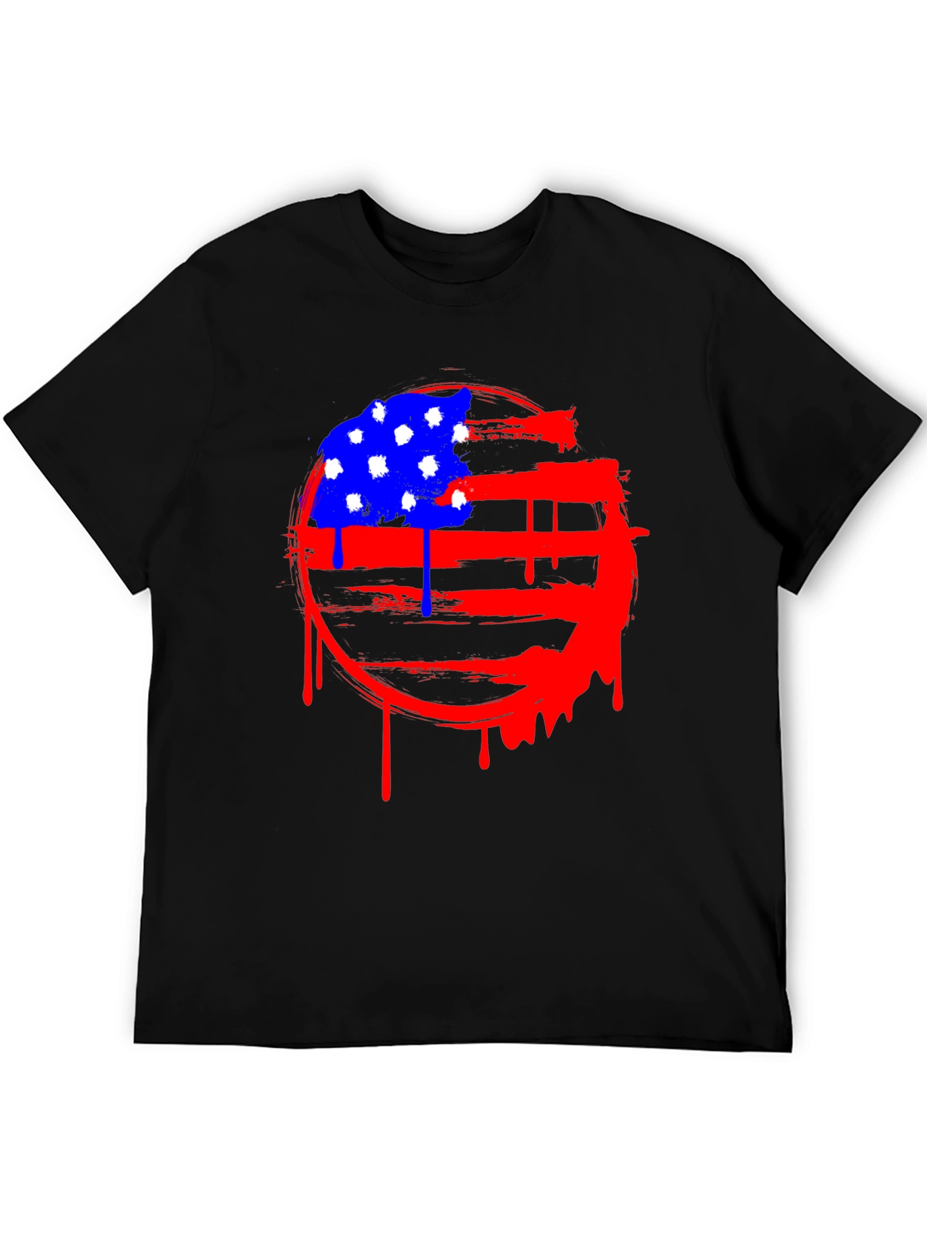 Distressed American Flag Graphic Tee - Black