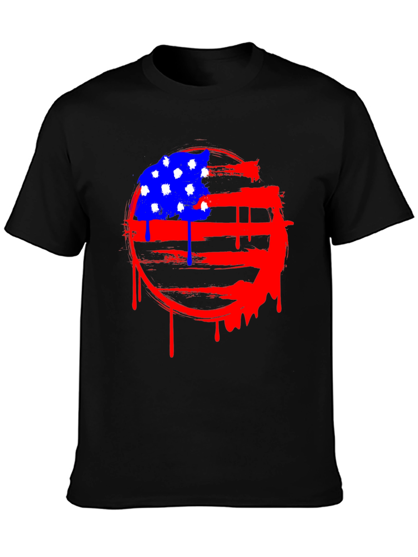 Distressed American Flag Graphic Tee - Black