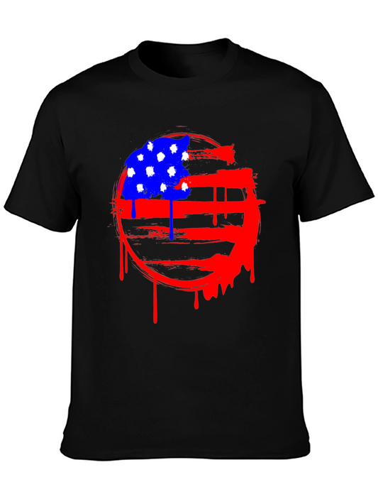 Distressed American Flag Graphic Tee - Black
