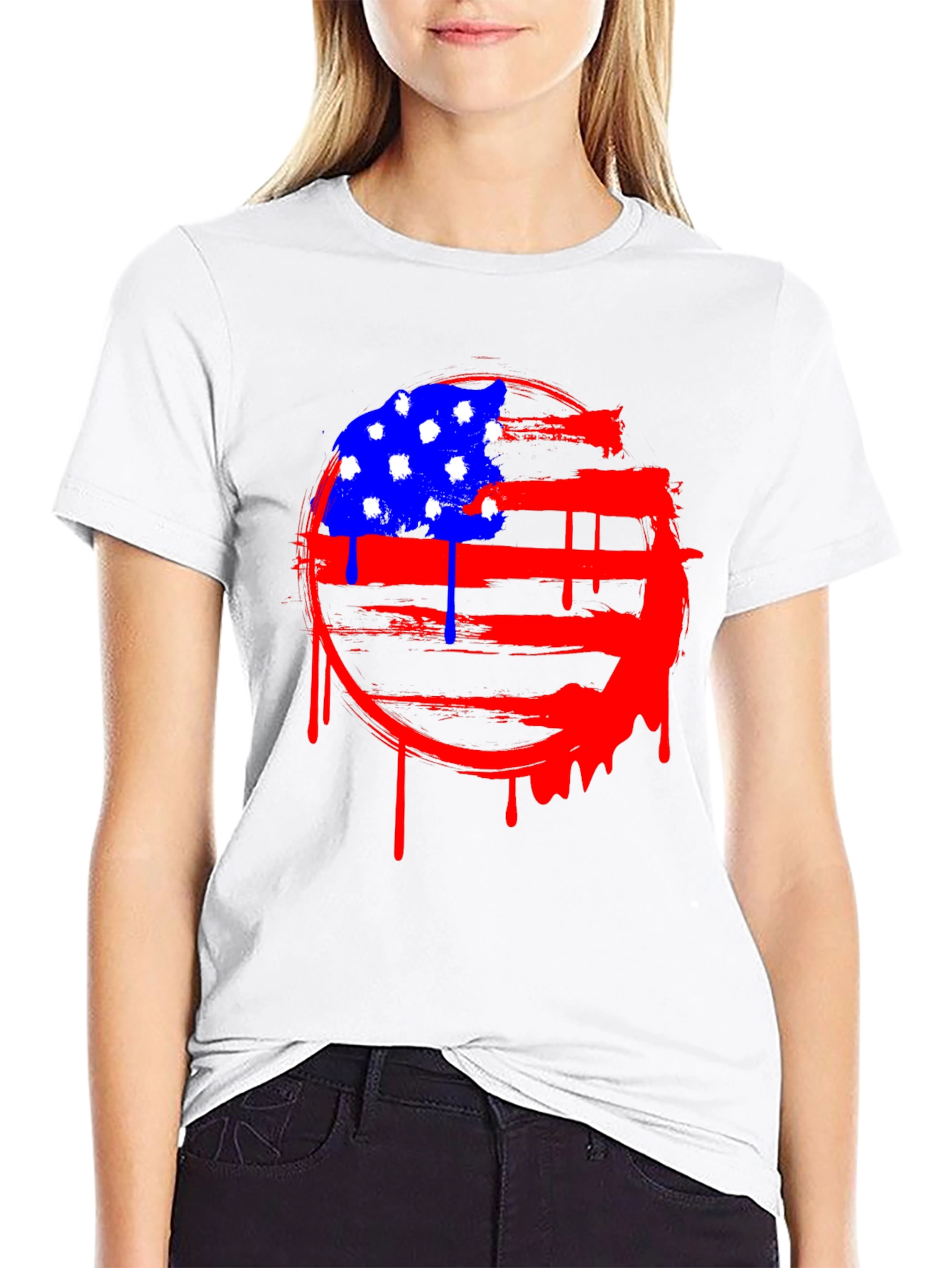 Distressed American Flag Graphic Tee - Black