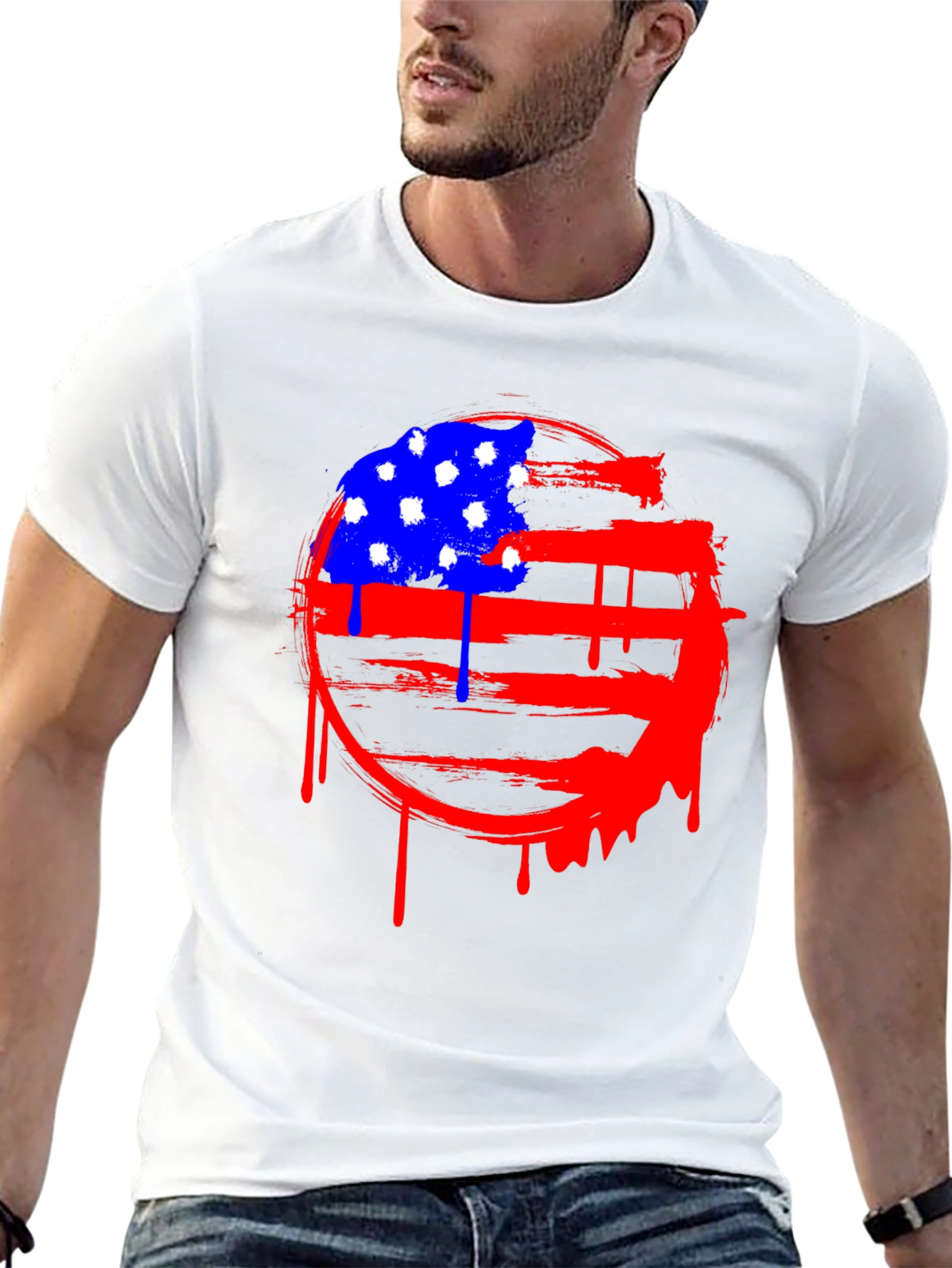 Distressed American Flag Graphic Tee - Black