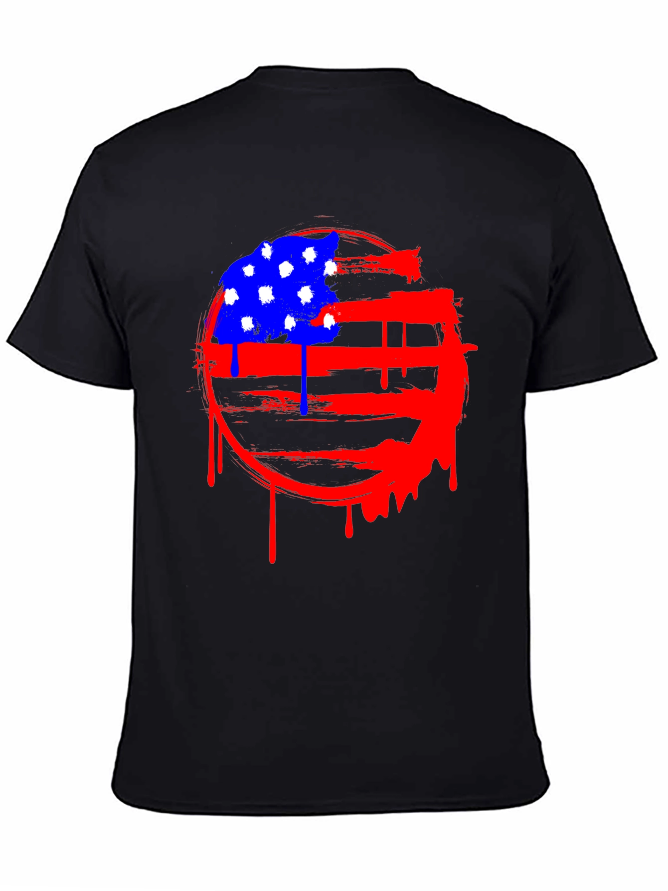 Distressed American Flag Graphic Tee - Black