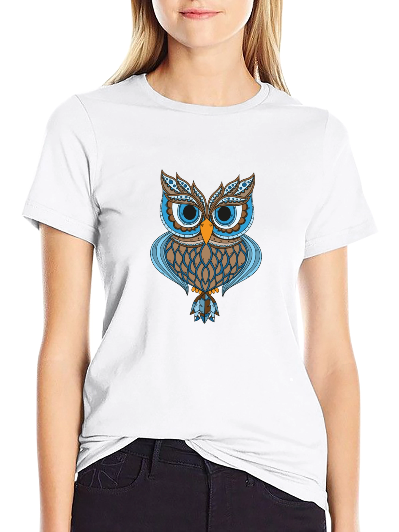 Owl Graphic Print Black T-Shirt