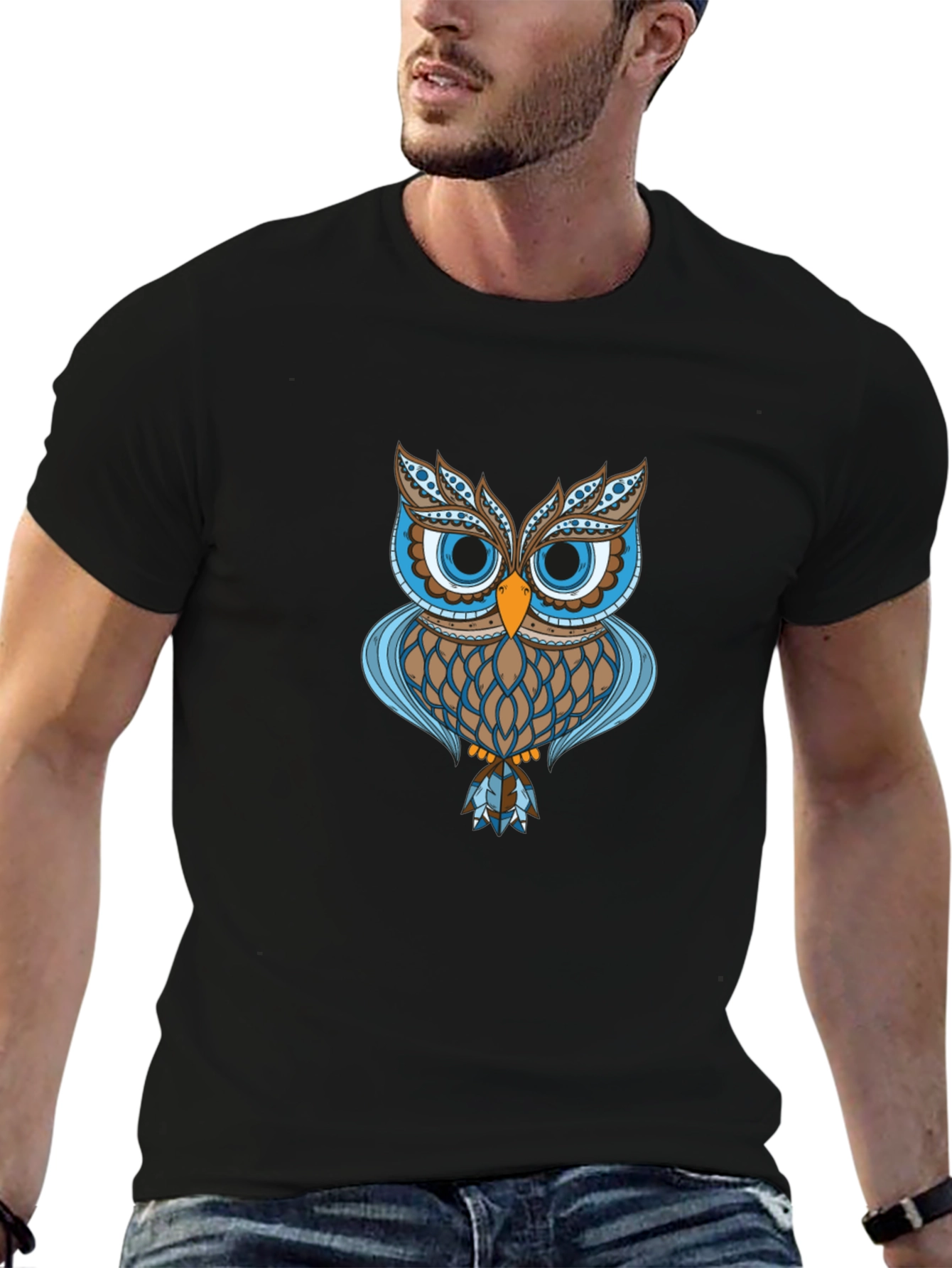 Owl Graphic Print Black T-Shirt