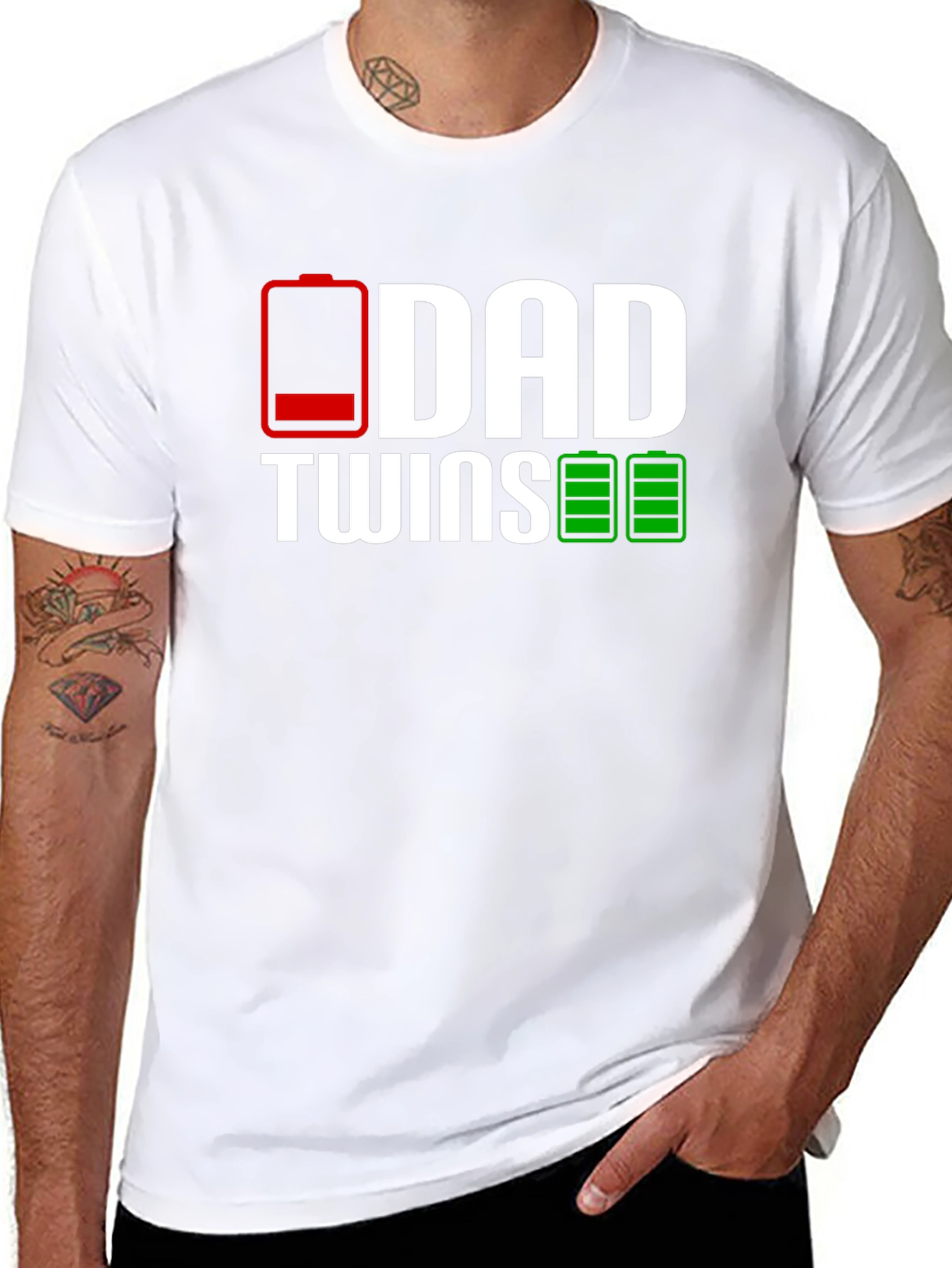 Dad Twins Low Battery T-Shirt - Black