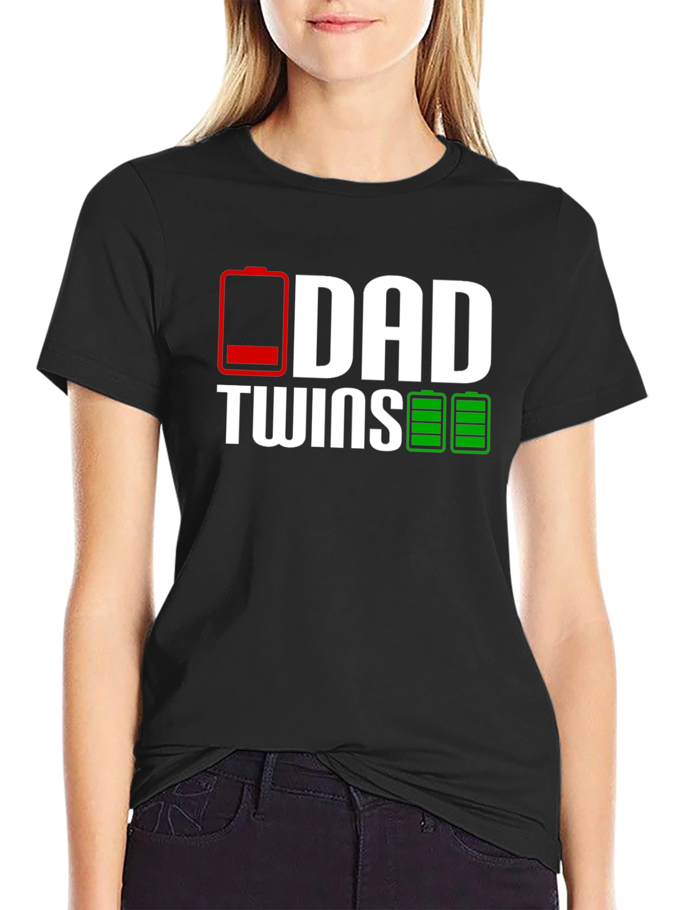 Dad Twins Low Battery T-Shirt - Black