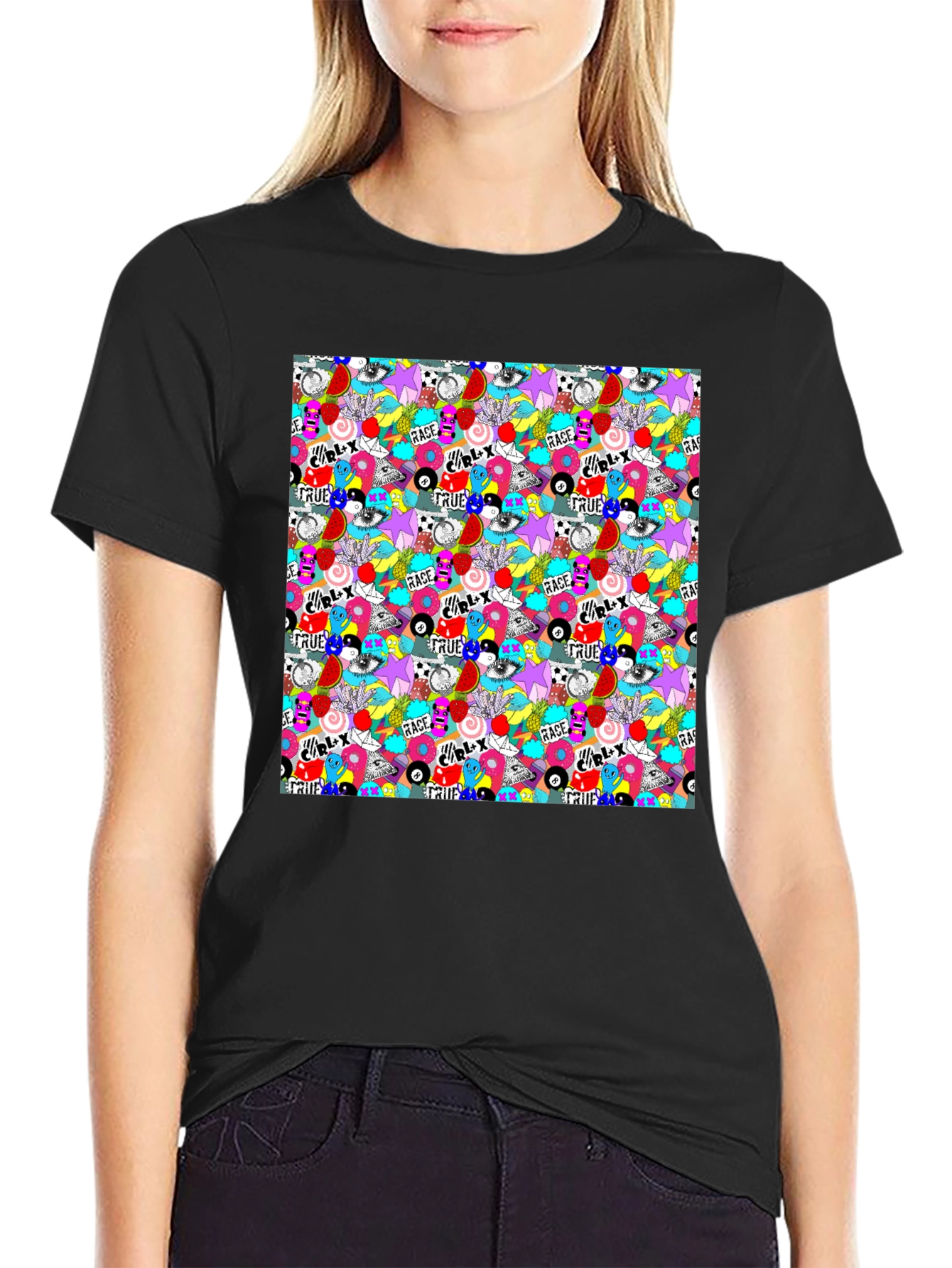 Funky Graffiti Graphic Print Black T-Shirt