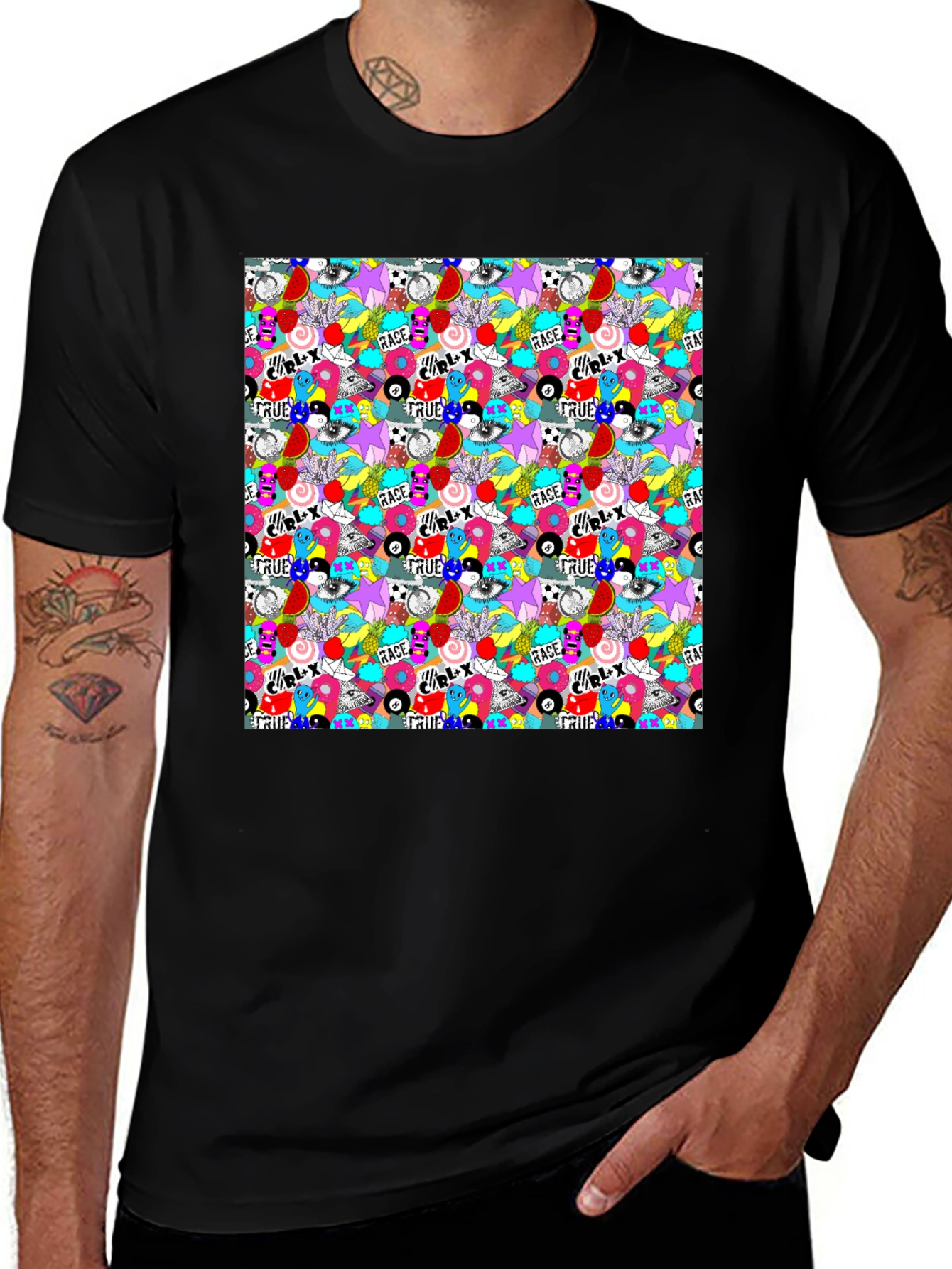 Funky Graffiti Graphic Print Black T-Shirt