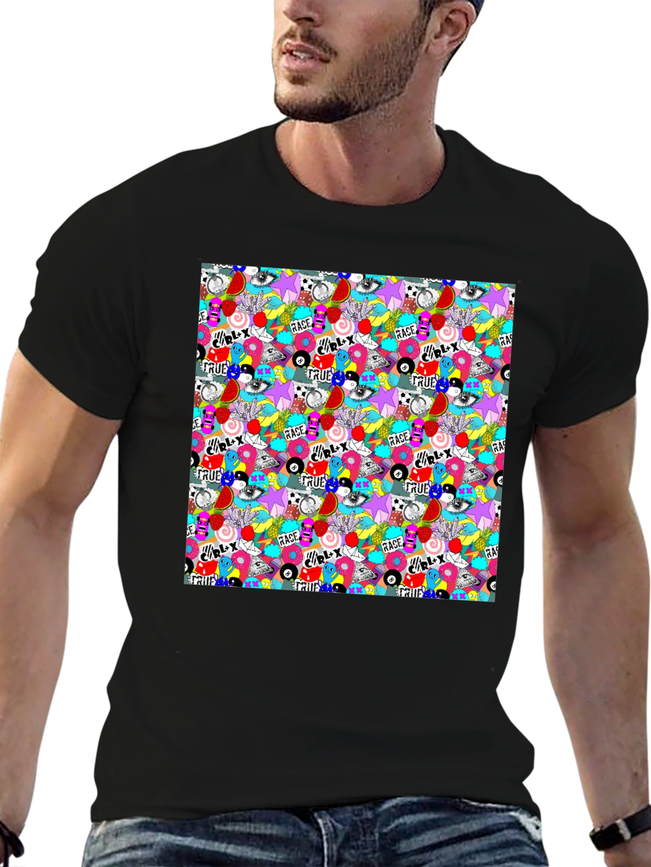 Funky Graffiti Graphic Print Black T-Shirt