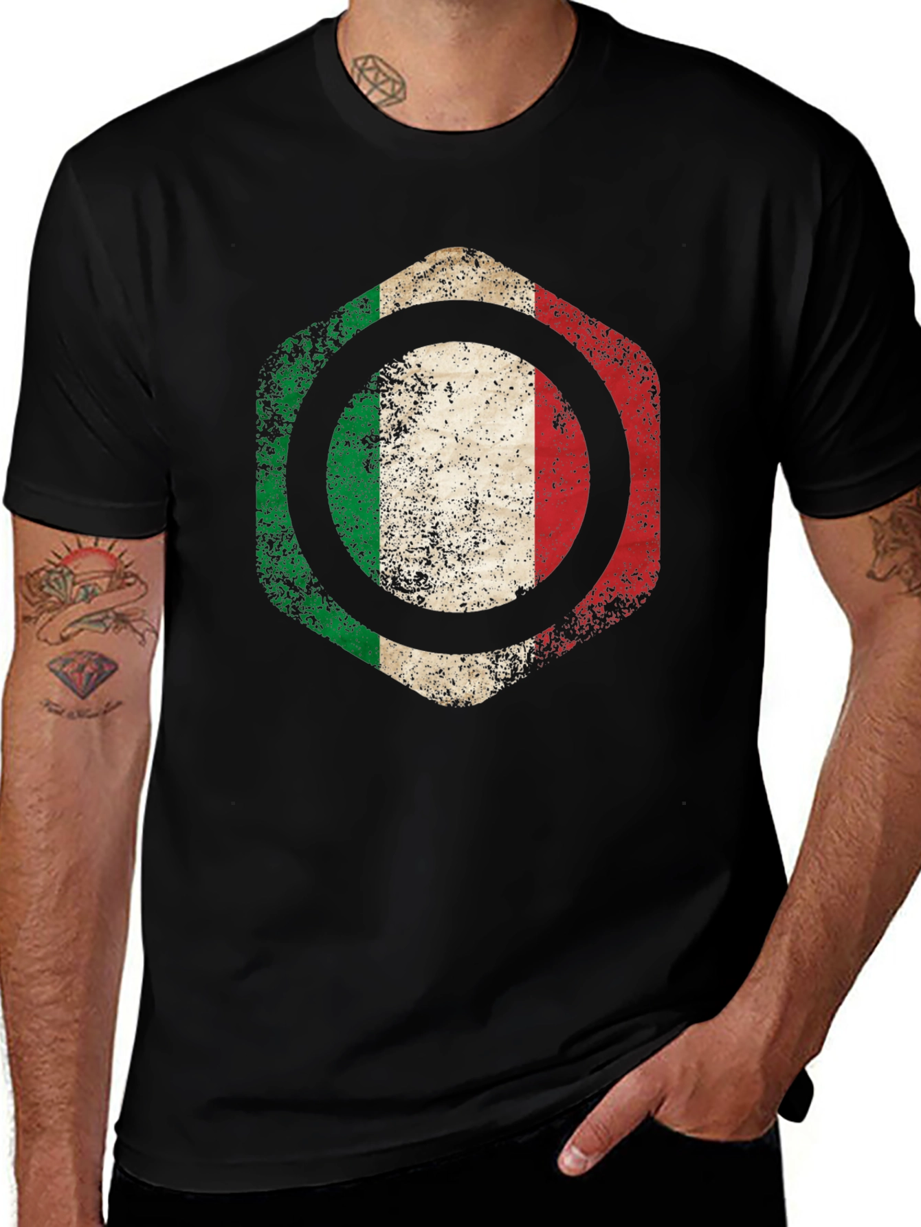 Italian Flag Graphic T-Shirt - Mens Black Tee