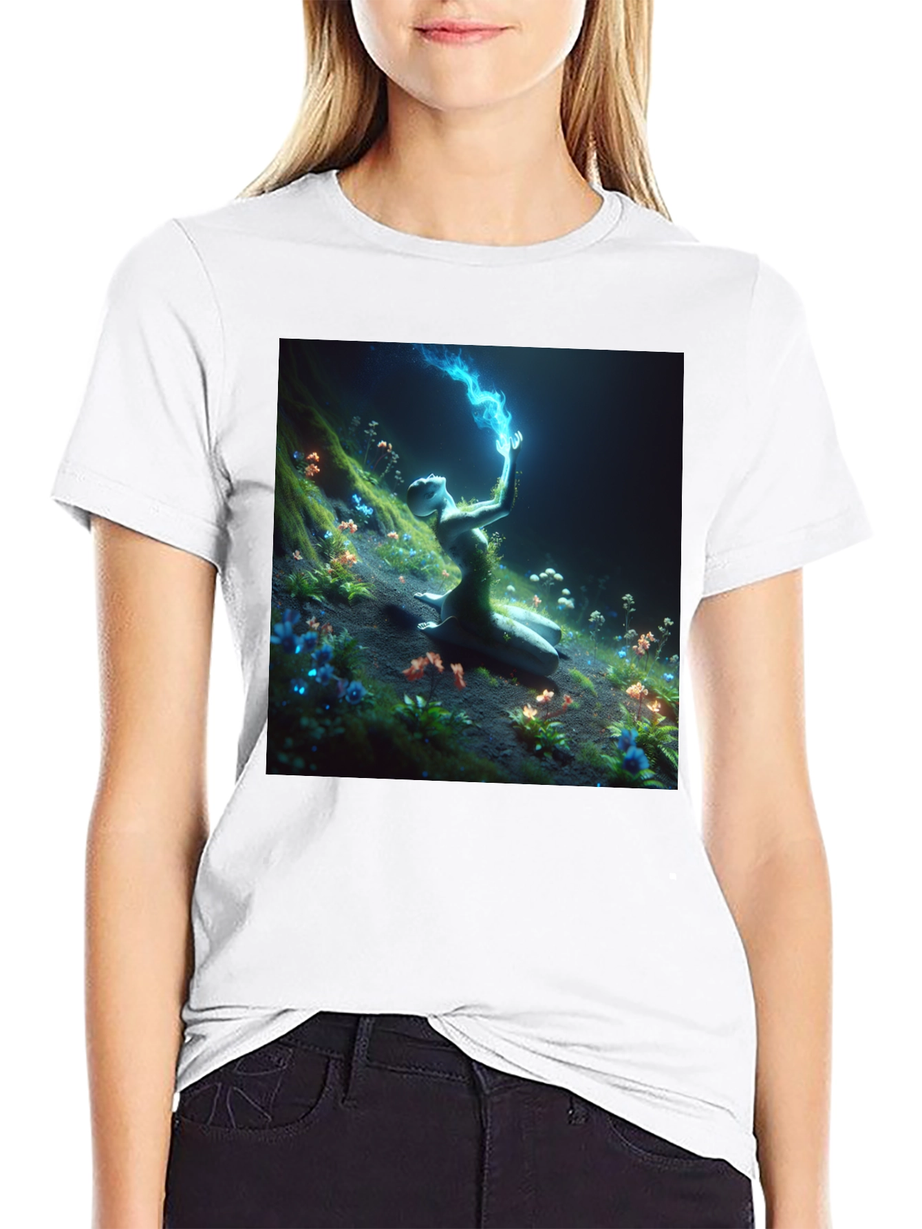 Mystic Garden Graphic Tee - Black Cotton Shirt