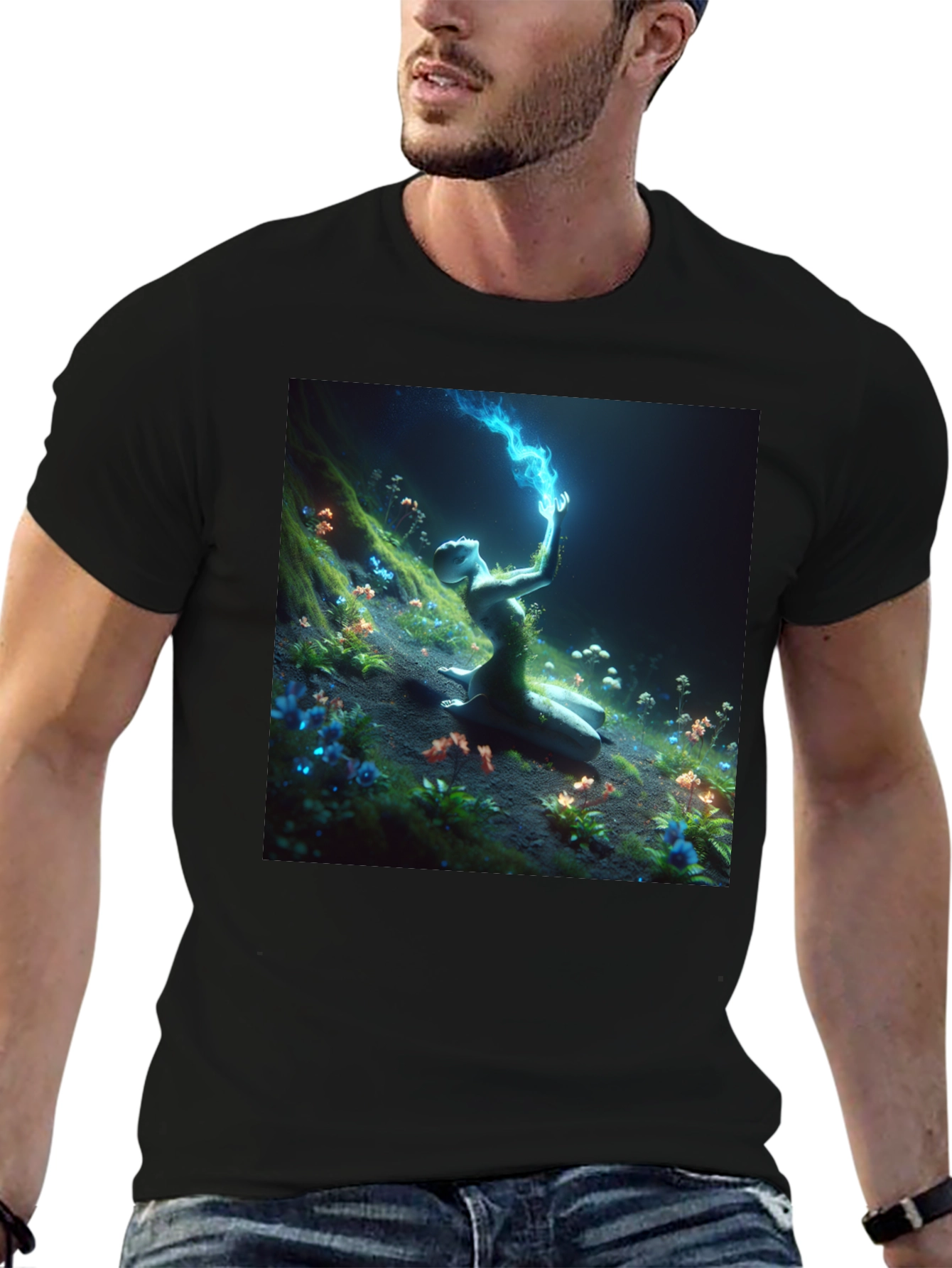 Mystic Garden Graphic Tee - Black Cotton Shirt