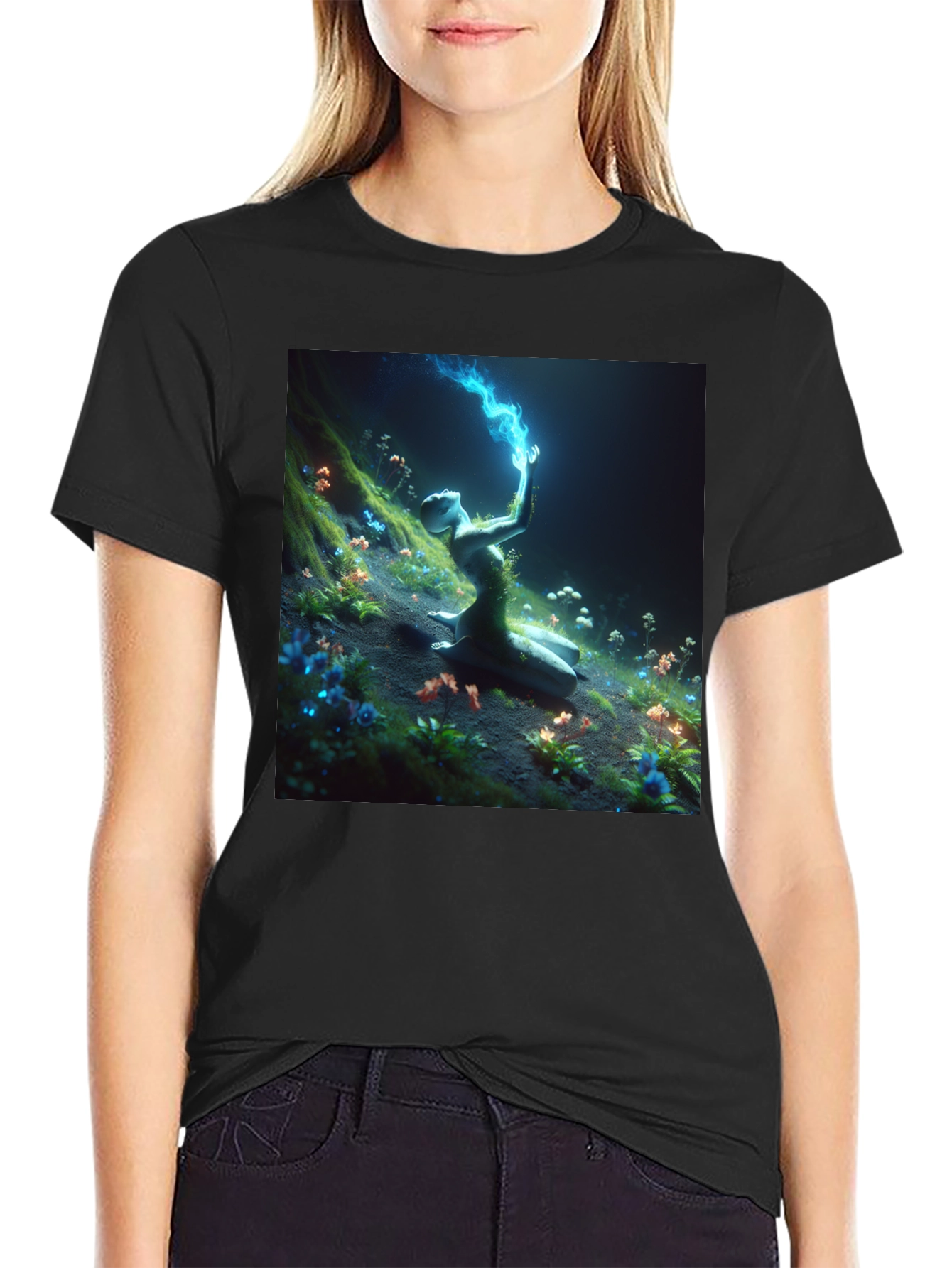 Mystic Garden Graphic Tee - Black Cotton Shirt