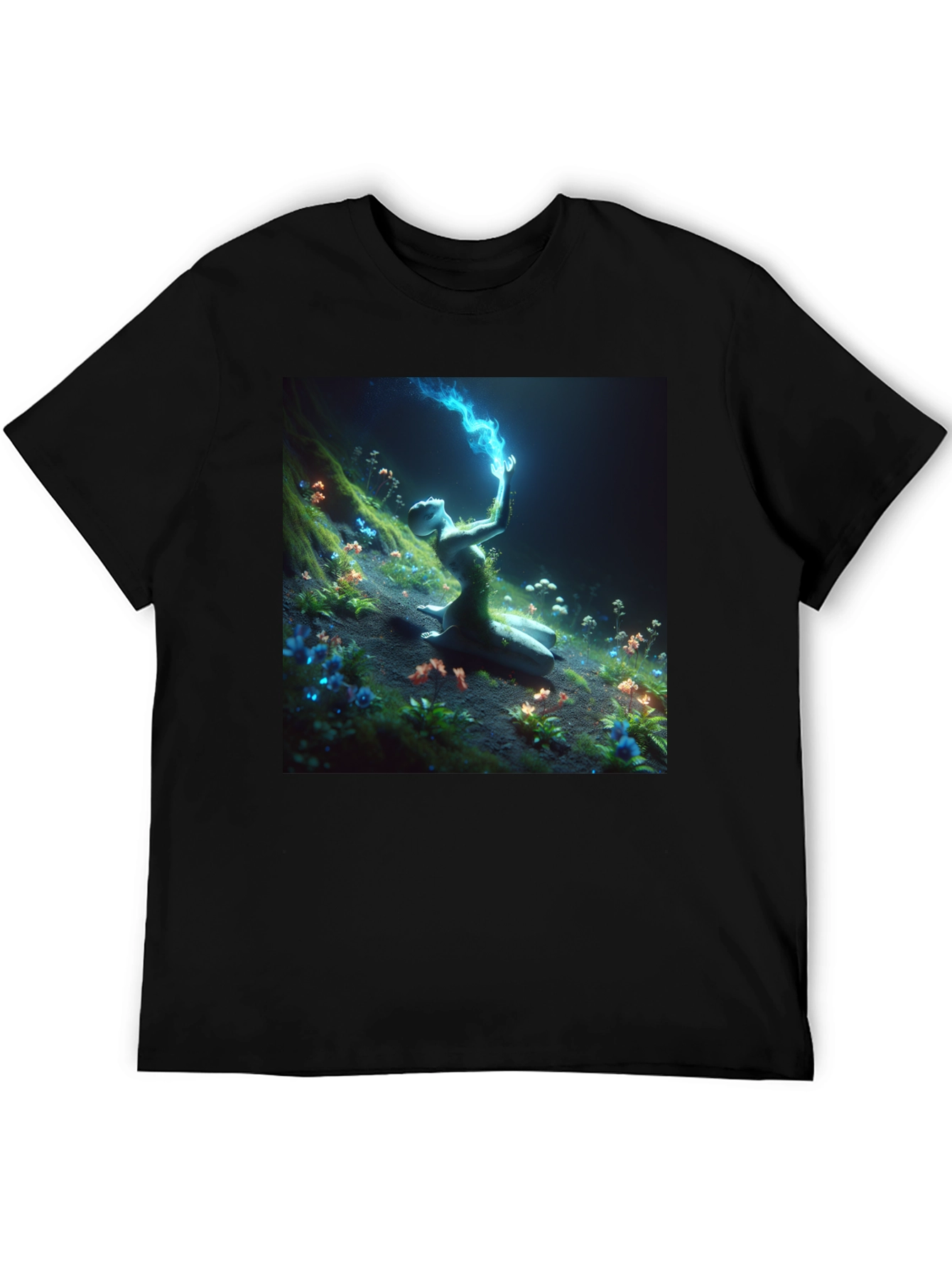 Mystic Garden Graphic Tee - Black Cotton Shirt