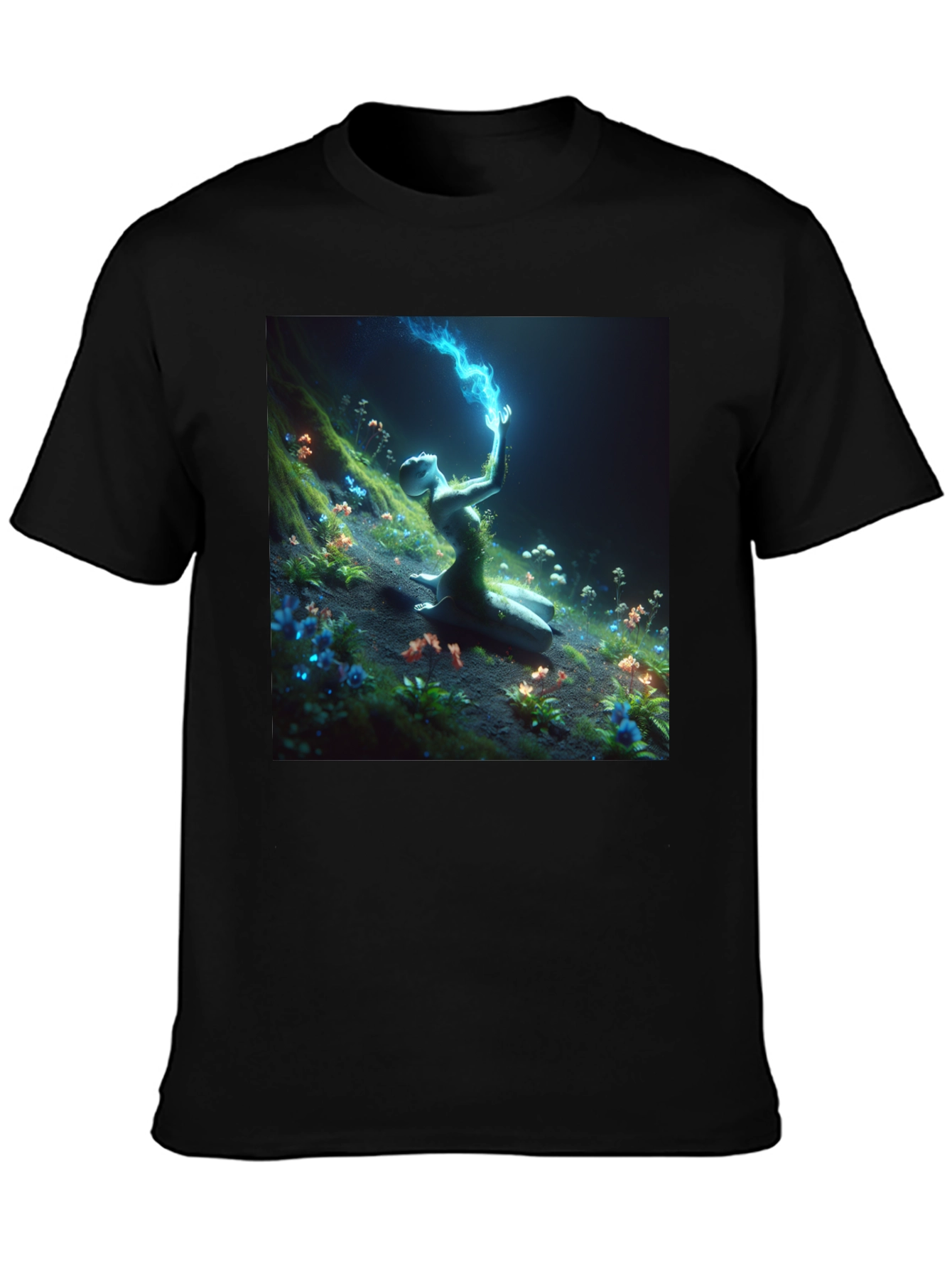 Mystic Garden Graphic Tee - Black Cotton Shirt