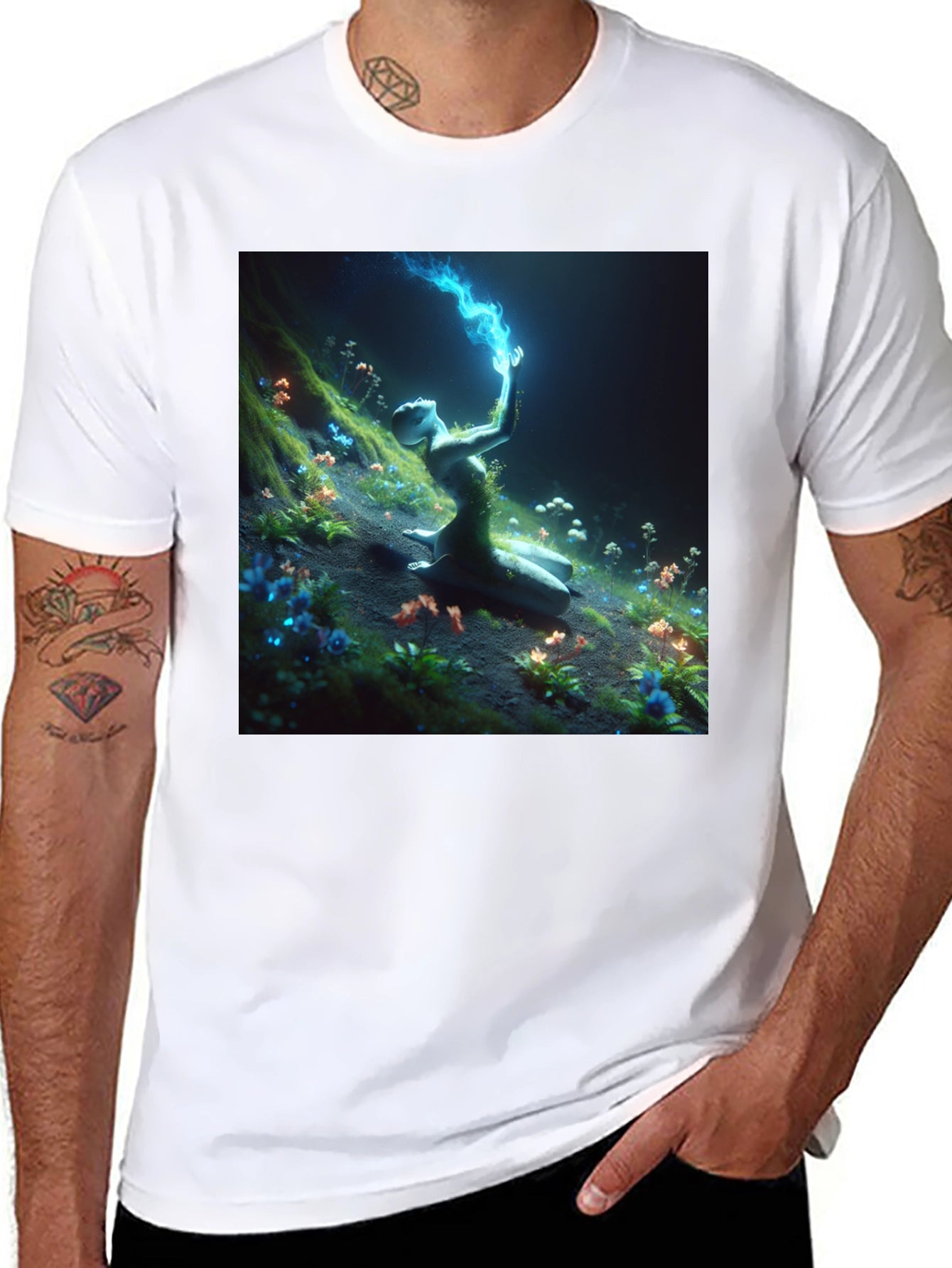 Mystic Garden Graphic Tee - Black Cotton Shirt