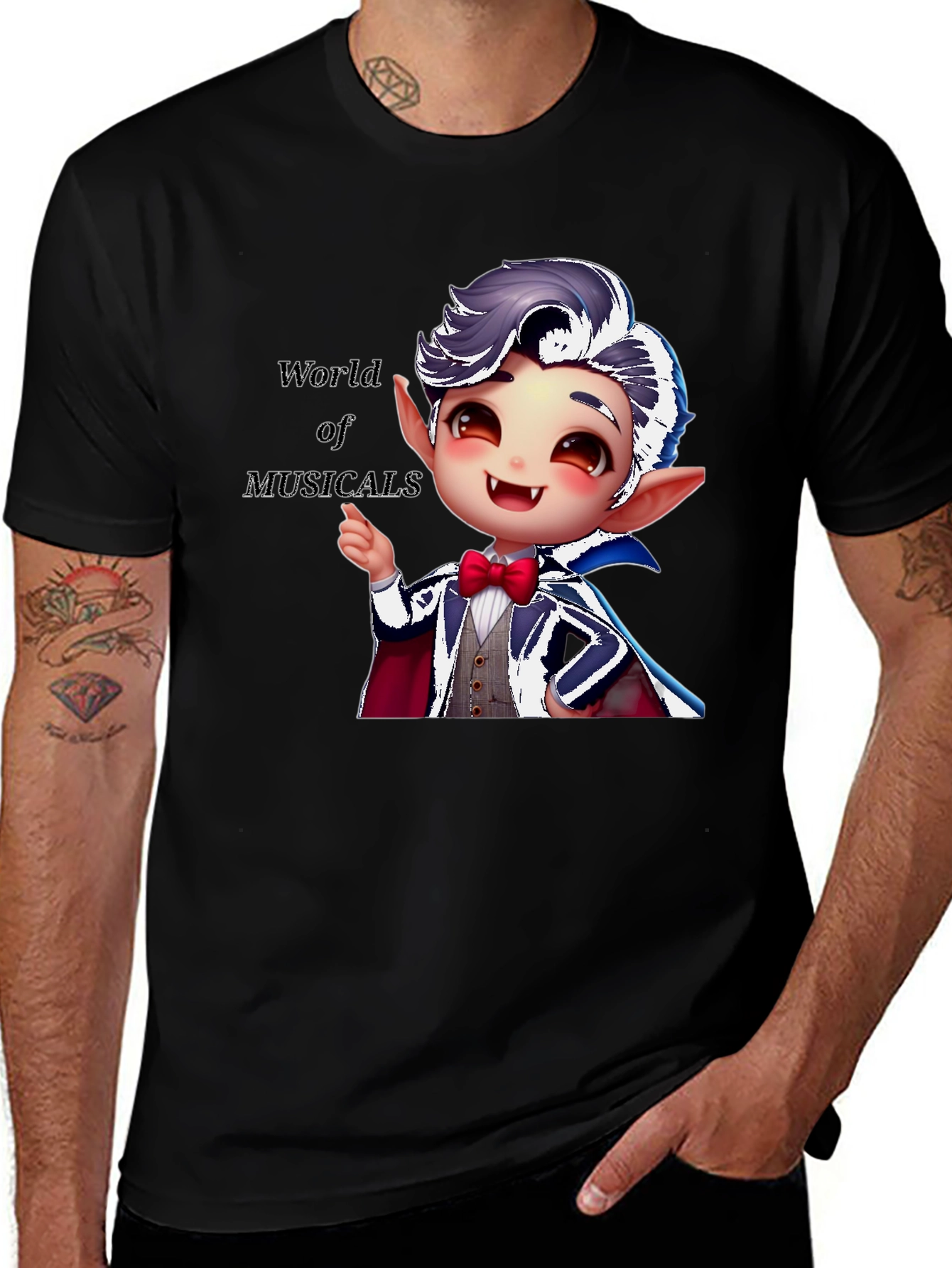 Musical Vampire Graphic Tee - Black Cotton Blend