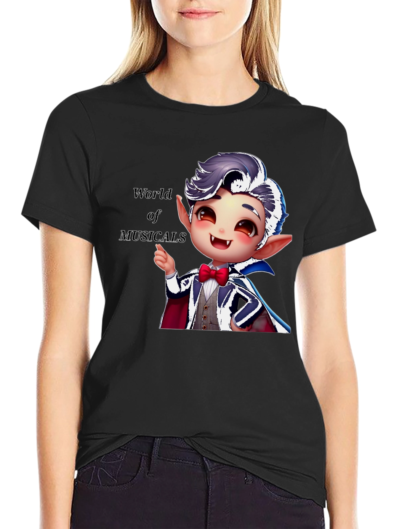 Musical Vampire Graphic Tee - Black Cotton Blend