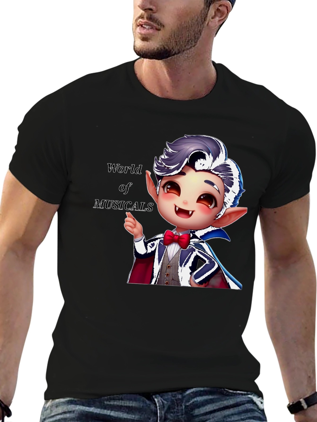 Musical Vampire Graphic Tee - Black Cotton Blend