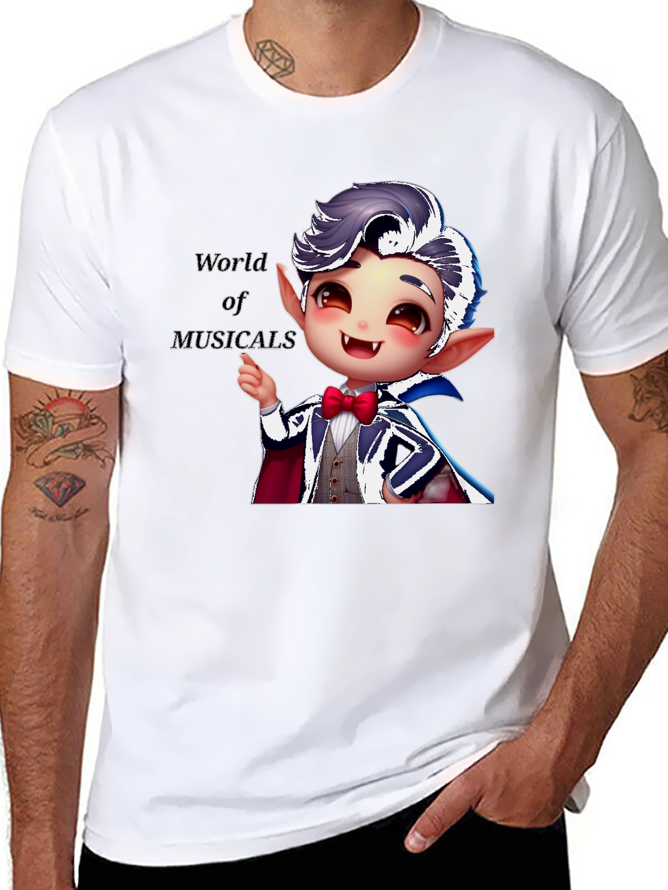 Musical Vampire Graphic Tee - Black Cotton Blend