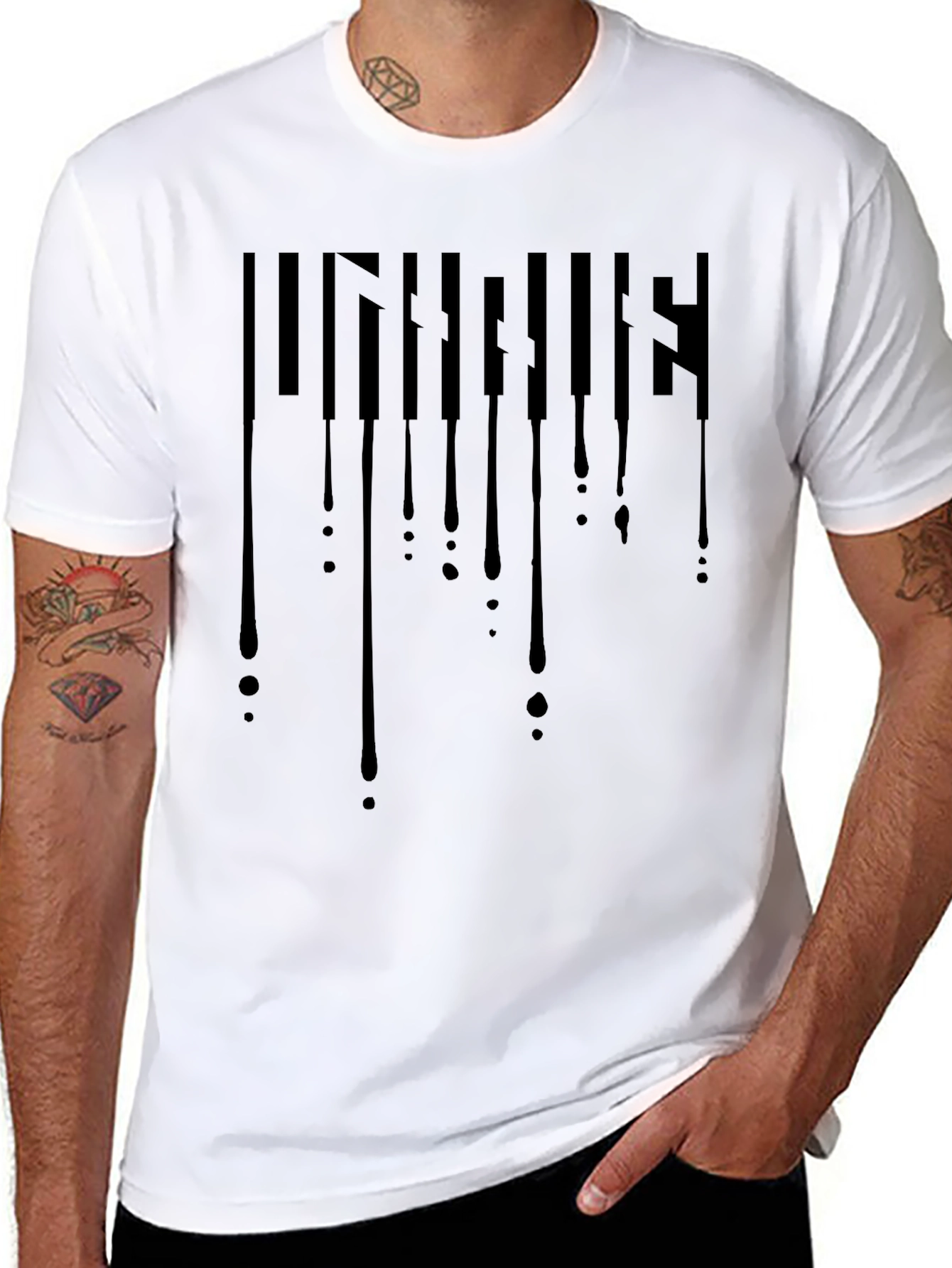 Dripping Piano Keys Graphic Black T-Shirt