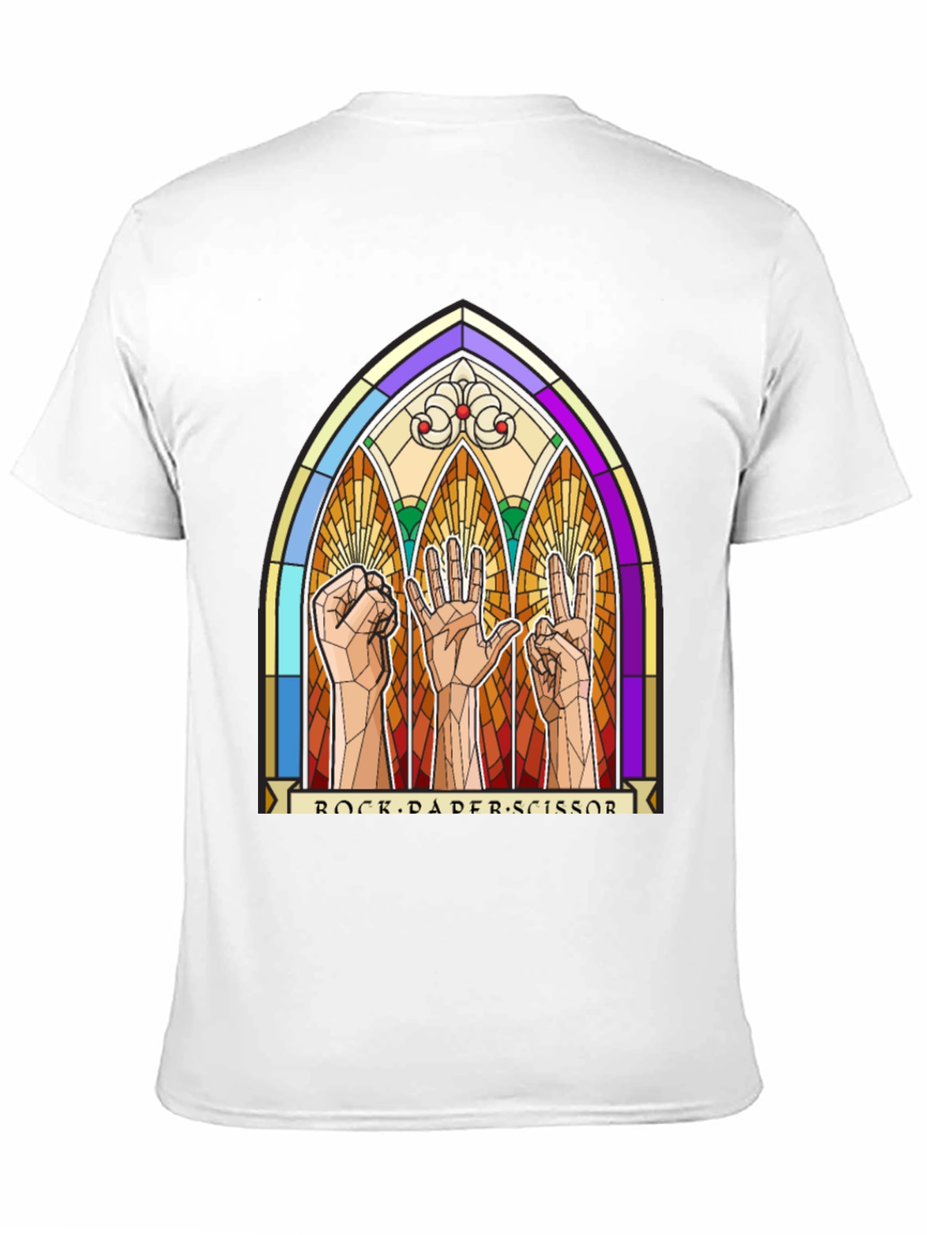 Rock Paper Scissors Stained Glass Graphic T-Shirt