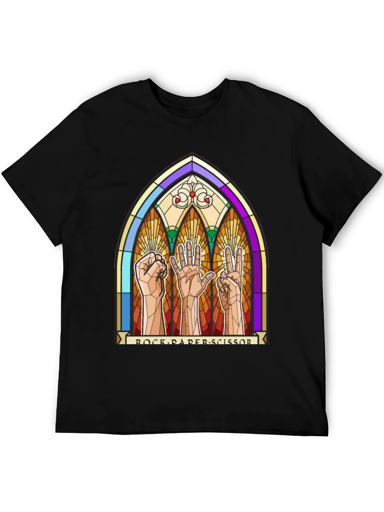Rock Paper Scissors Stained Glass Graphic T-Shirt