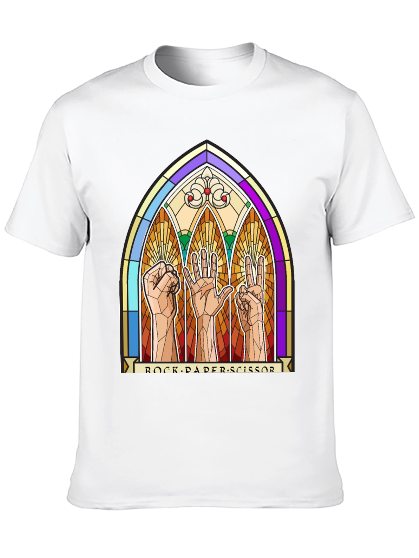 Rock Paper Scissors Stained Glass Graphic T-Shirt