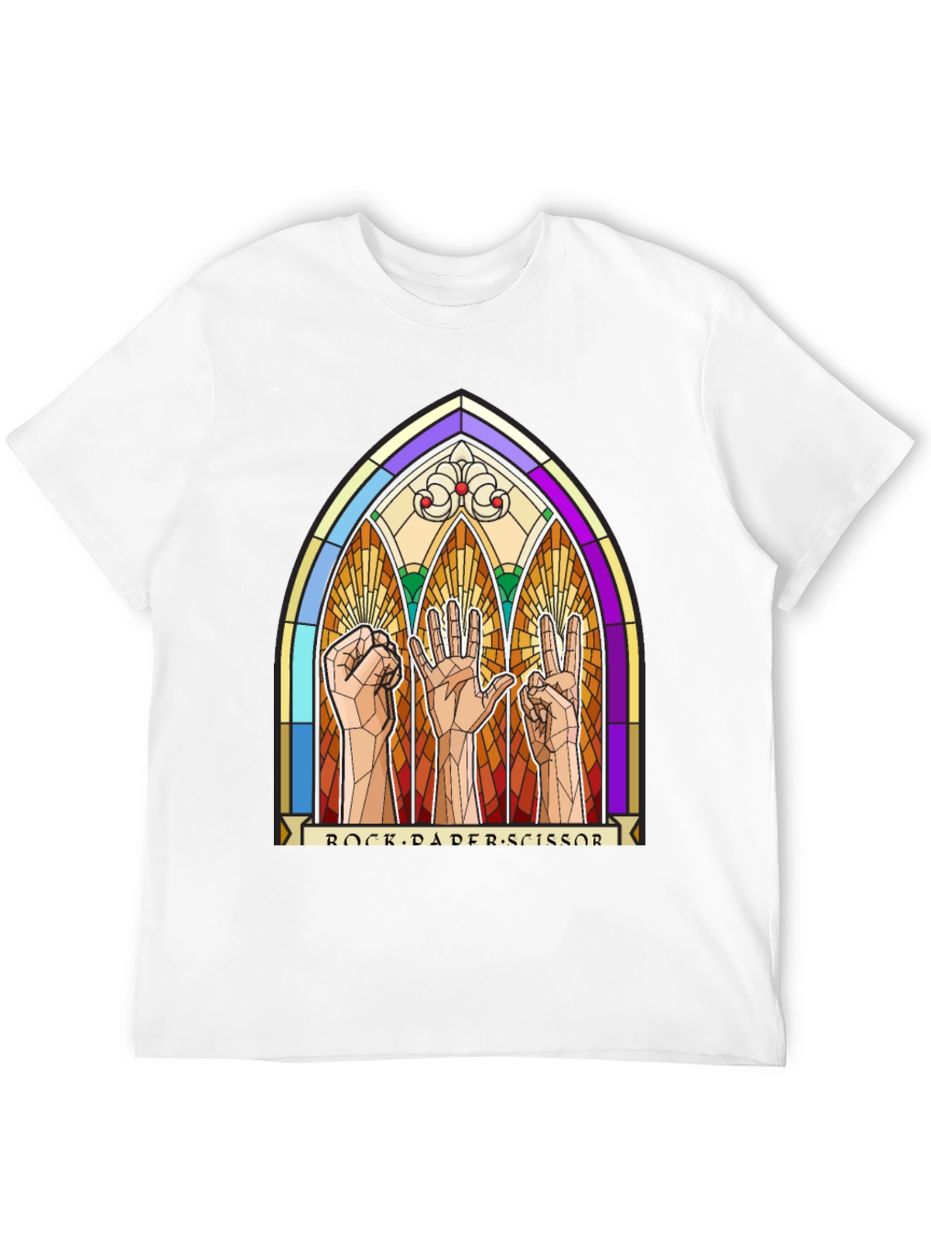 Rock Paper Scissors Stained Glass Graphic T-Shirt