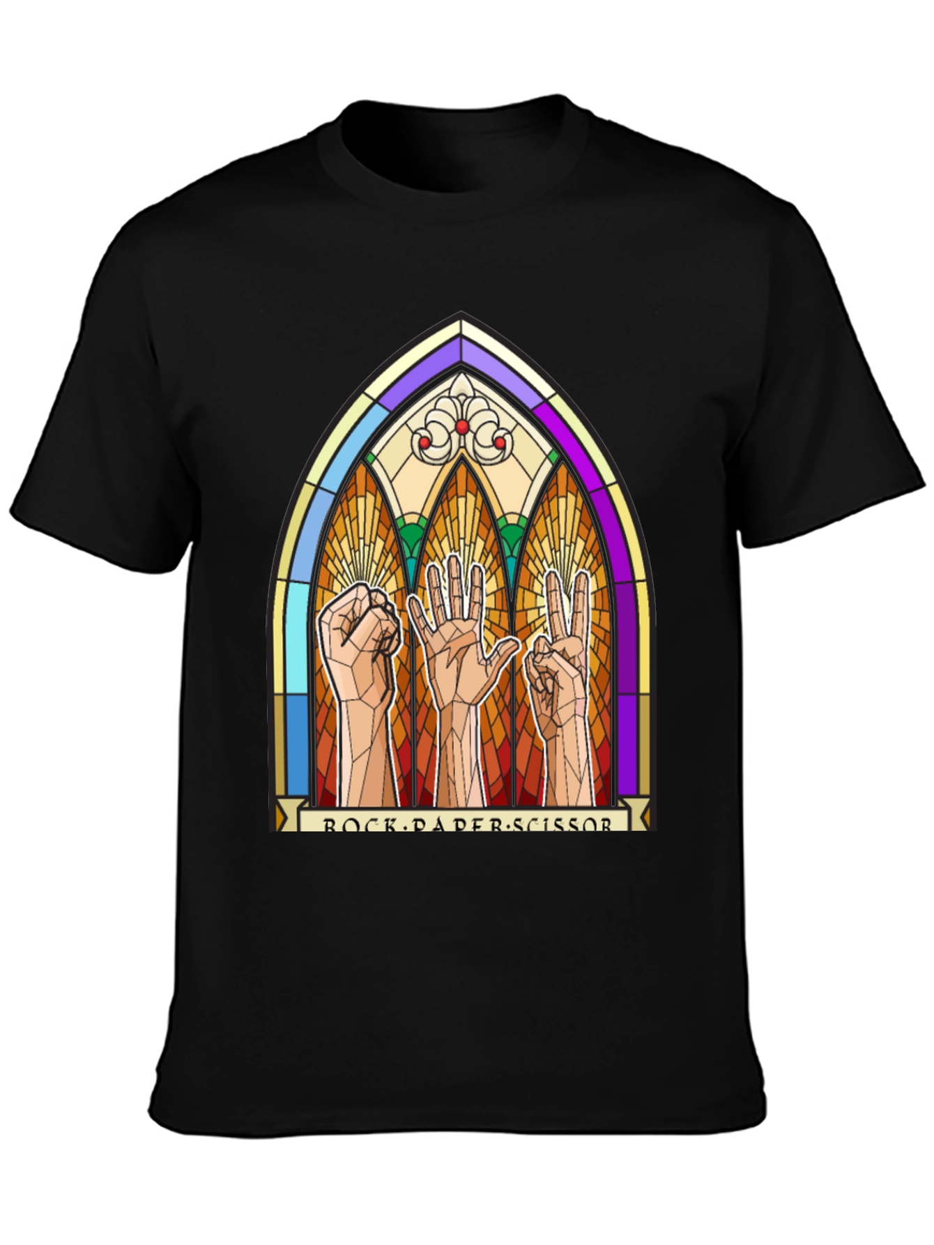 Rock Paper Scissors Stained Glass Graphic T-Shirt
